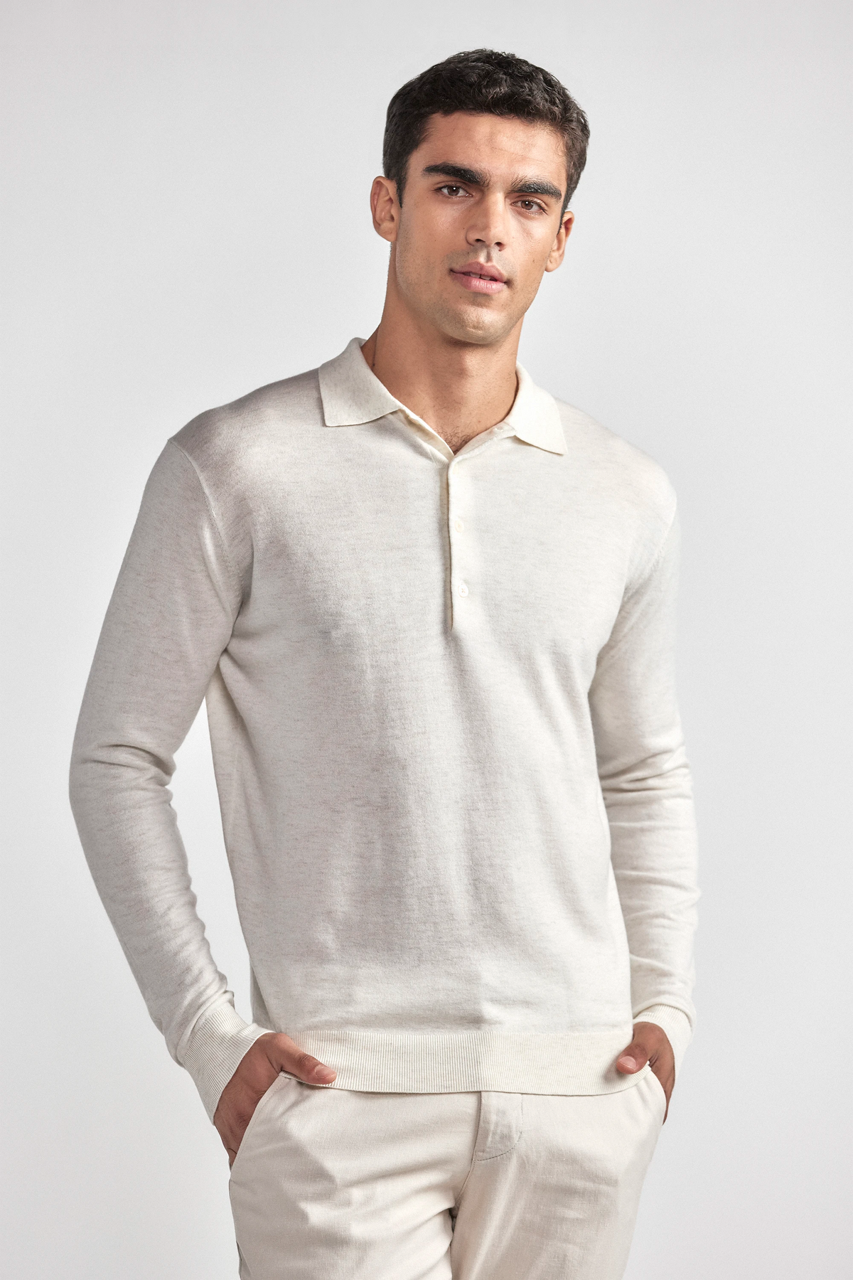 Lightweight Cashmere Polo | Heather Ivory