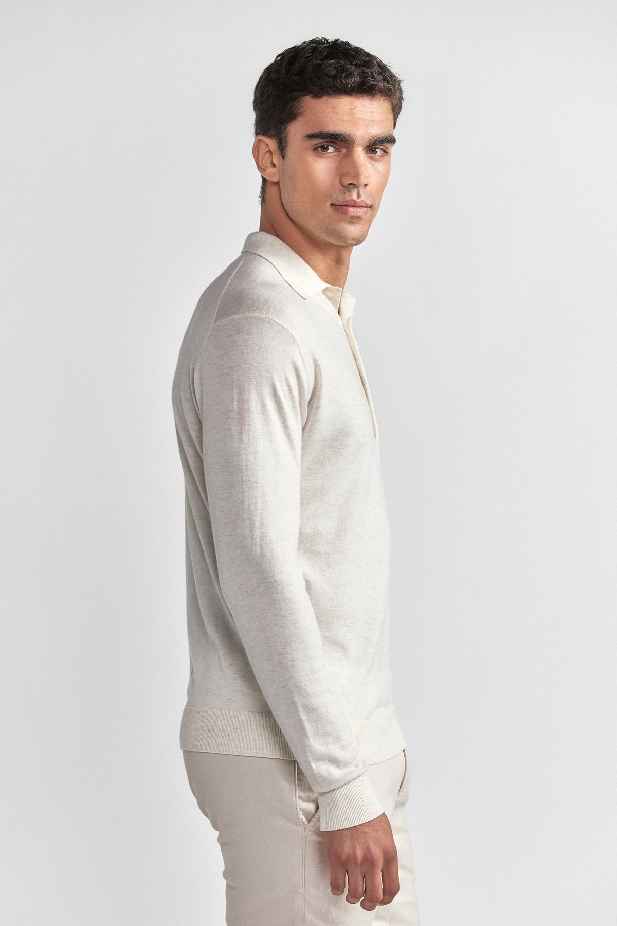 Lightweight Cashmere Polo | Heather Ivory, image 3 of 8