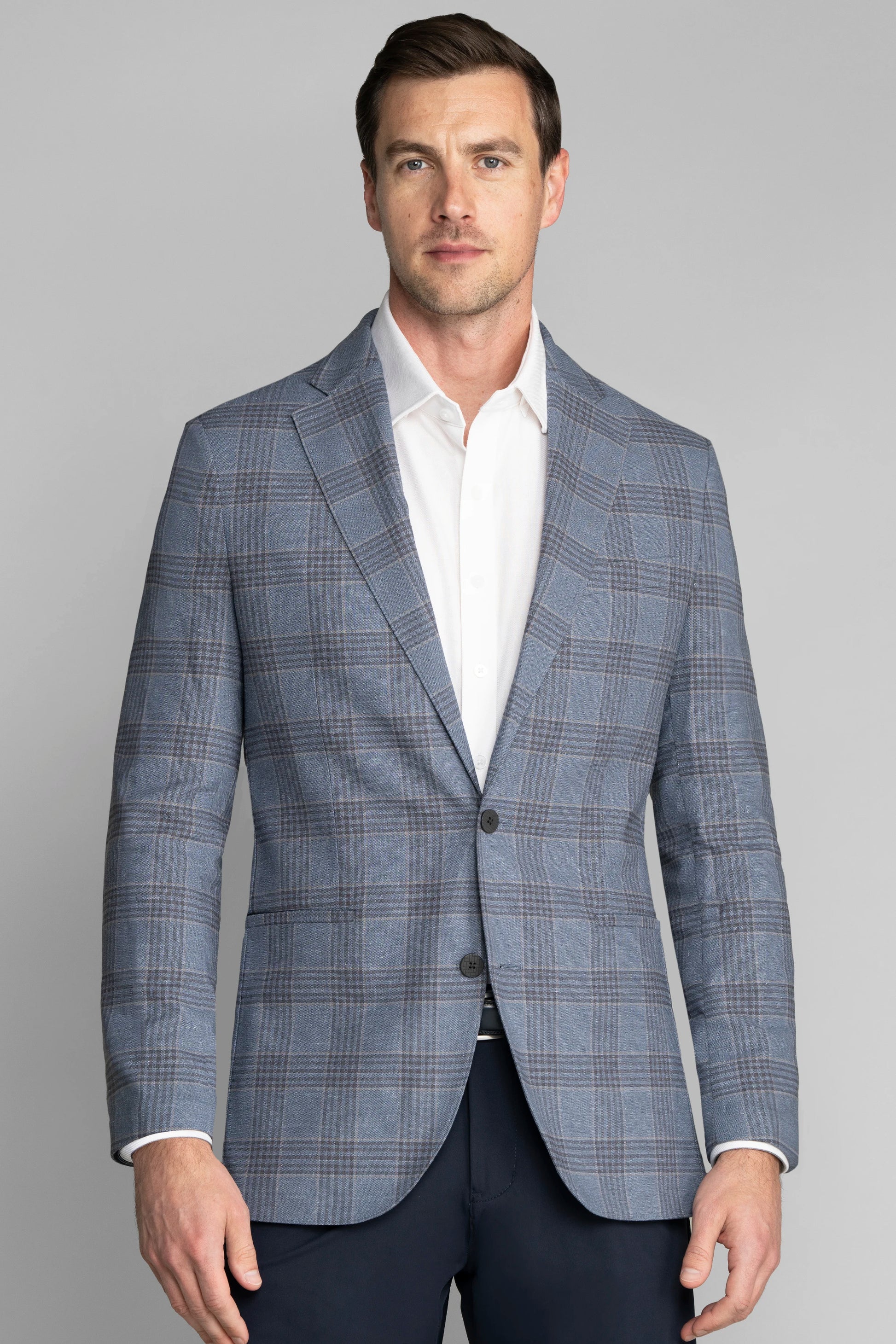 Performance Linen Blazer // Pearl Blue Plaid