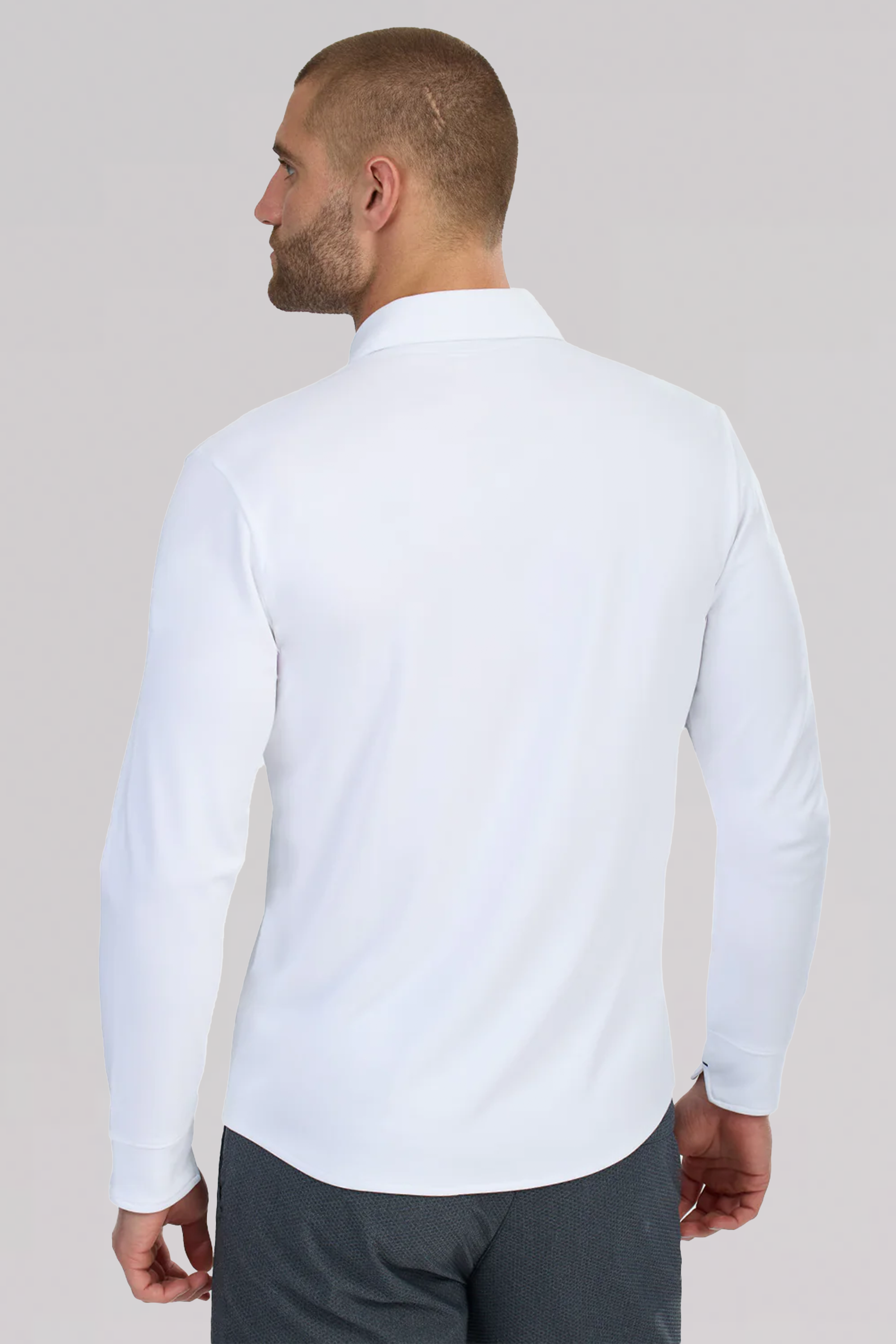 Long Sleeve Button Down Polo Contrast // White Navy Stitch