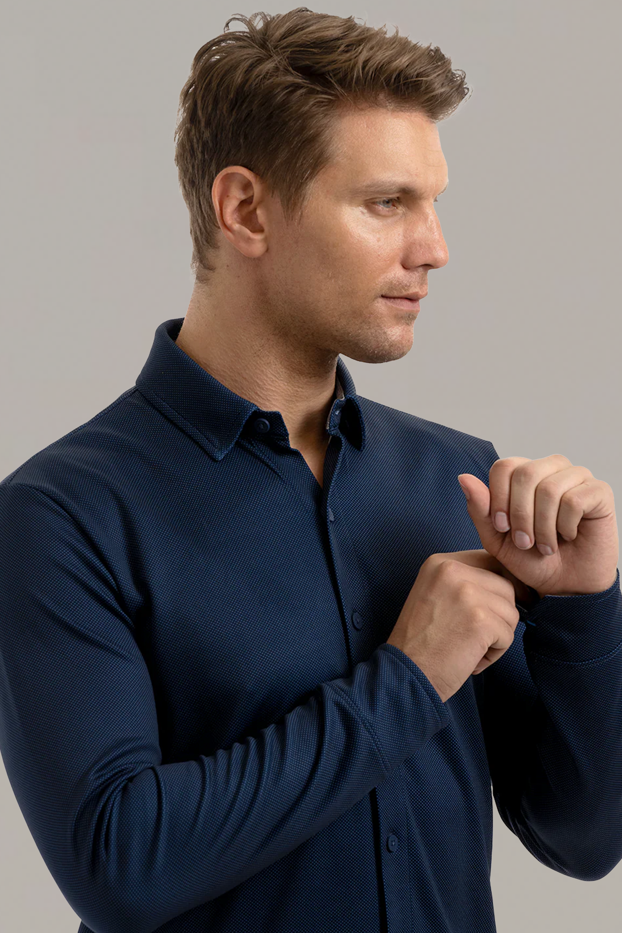 Long Sleeve Button Down Polo Dot // Navy