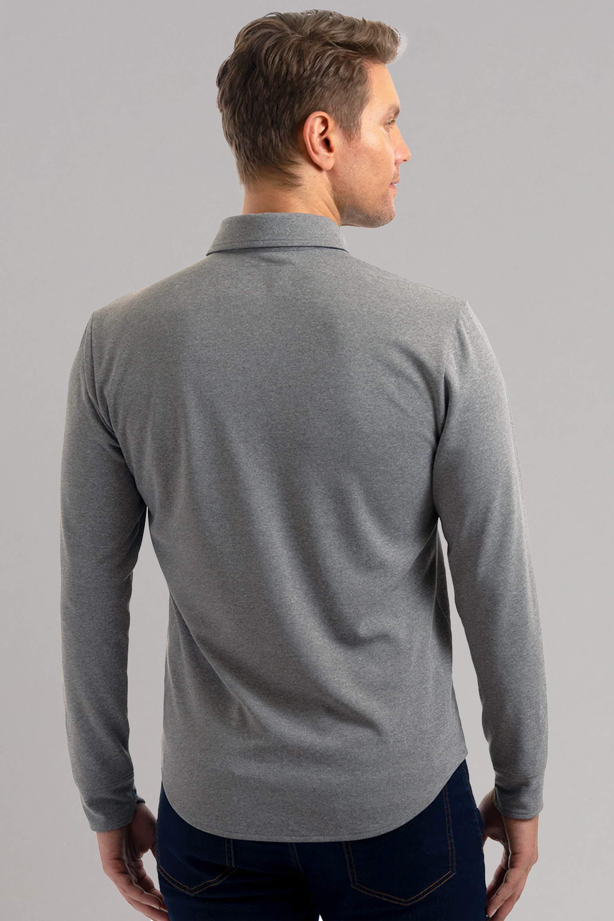 Long Sleeve Button Down Polo Solid // Heather Light Grey