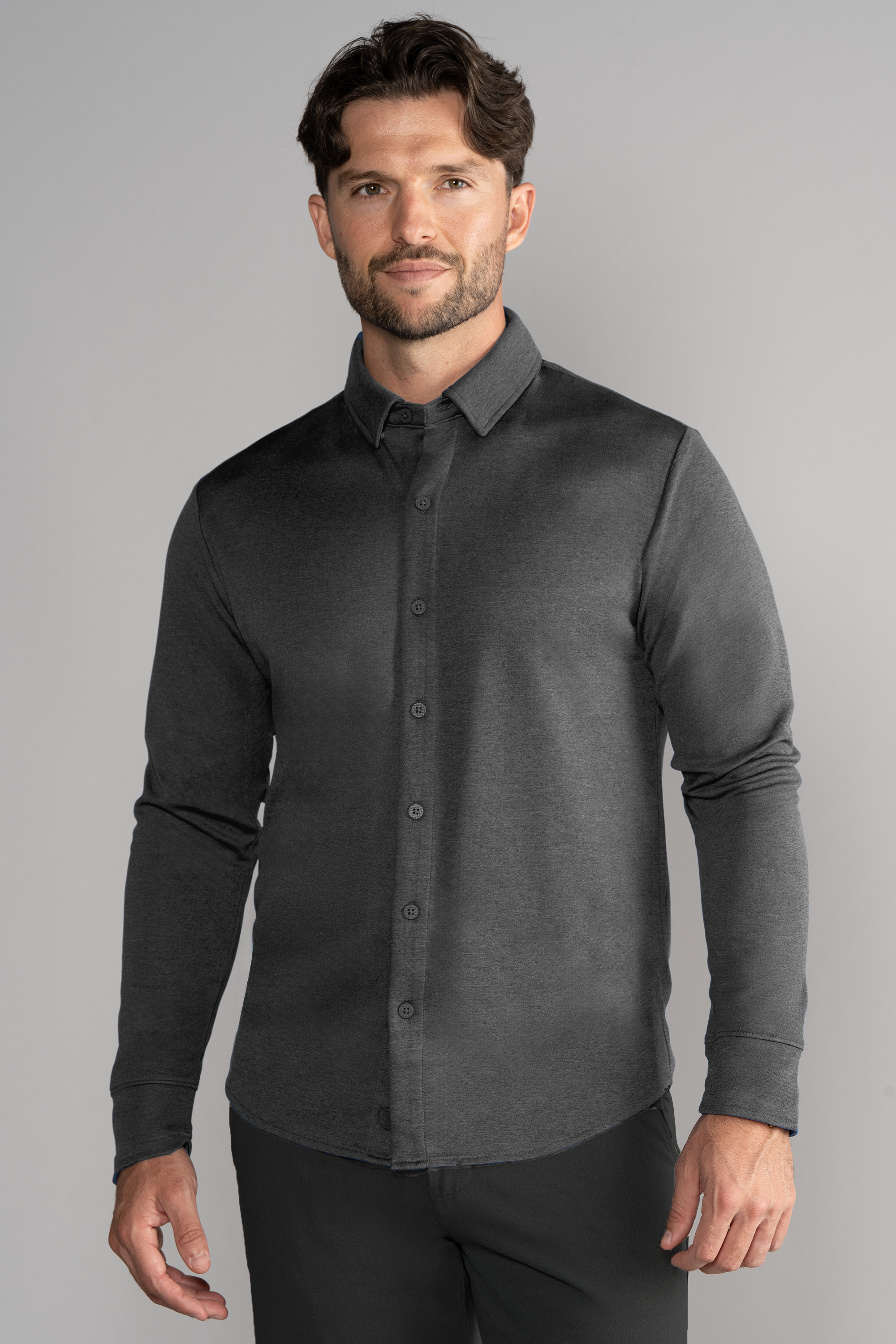 Long Sleeve Button Down Polo Solid // Charcoal
