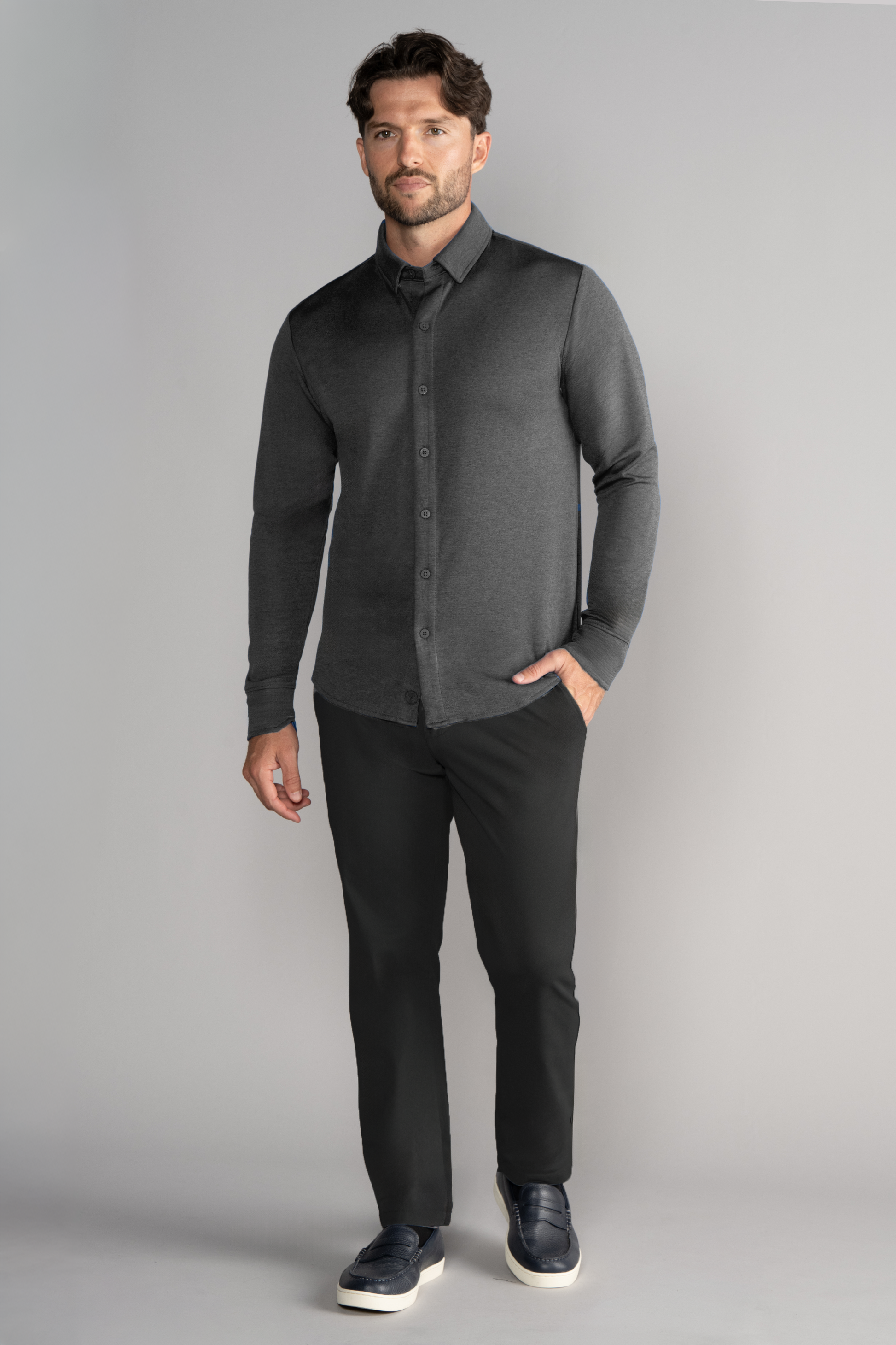 Long Sleeve Button Down Polo Solid // Charcoal – Twillory