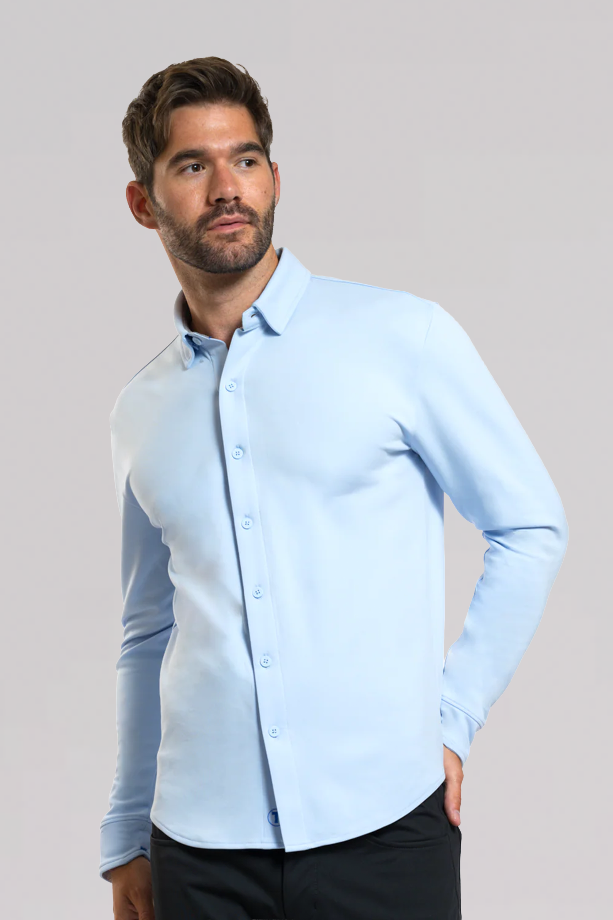 Long Sleeve Button Down Polo Solid // Powder Blue