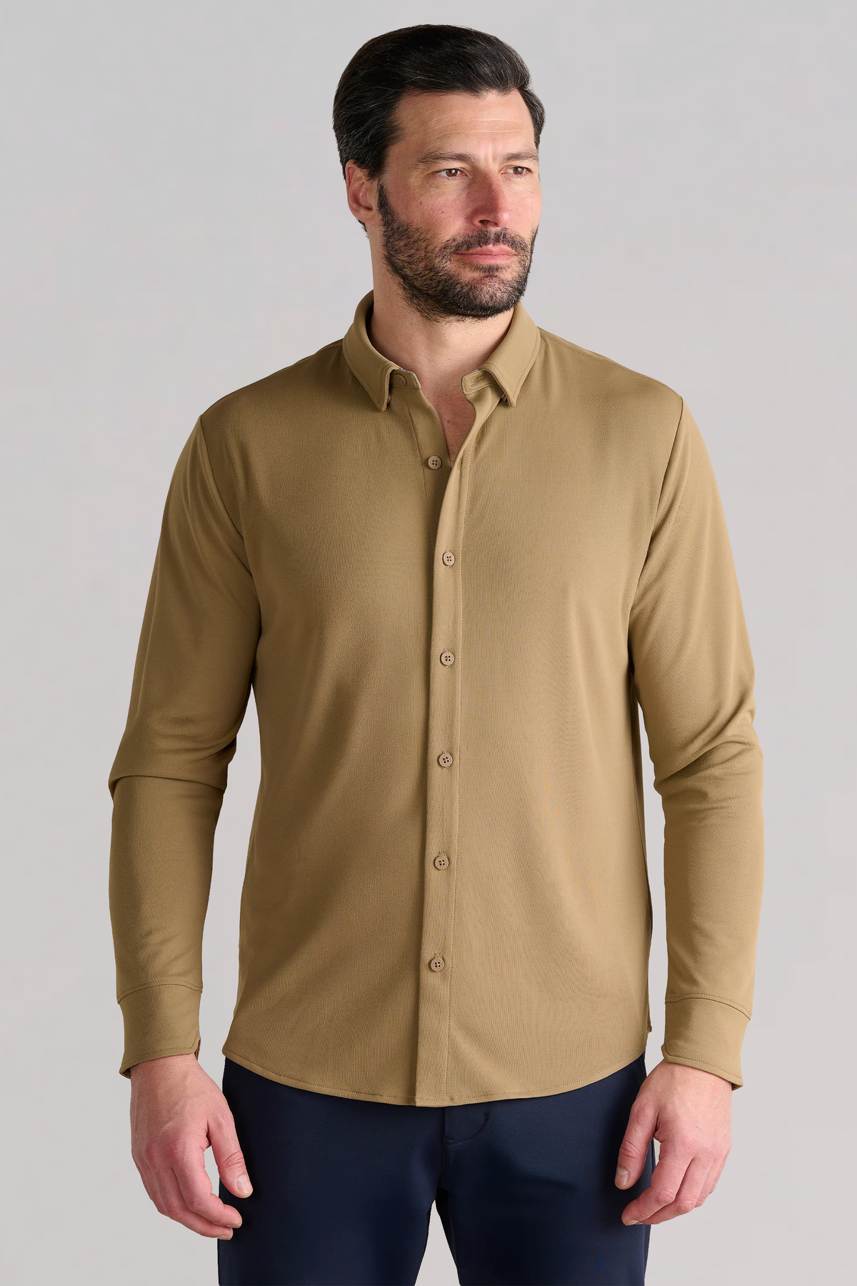 Long Sleeve Button Down Polo Solid Tobacco