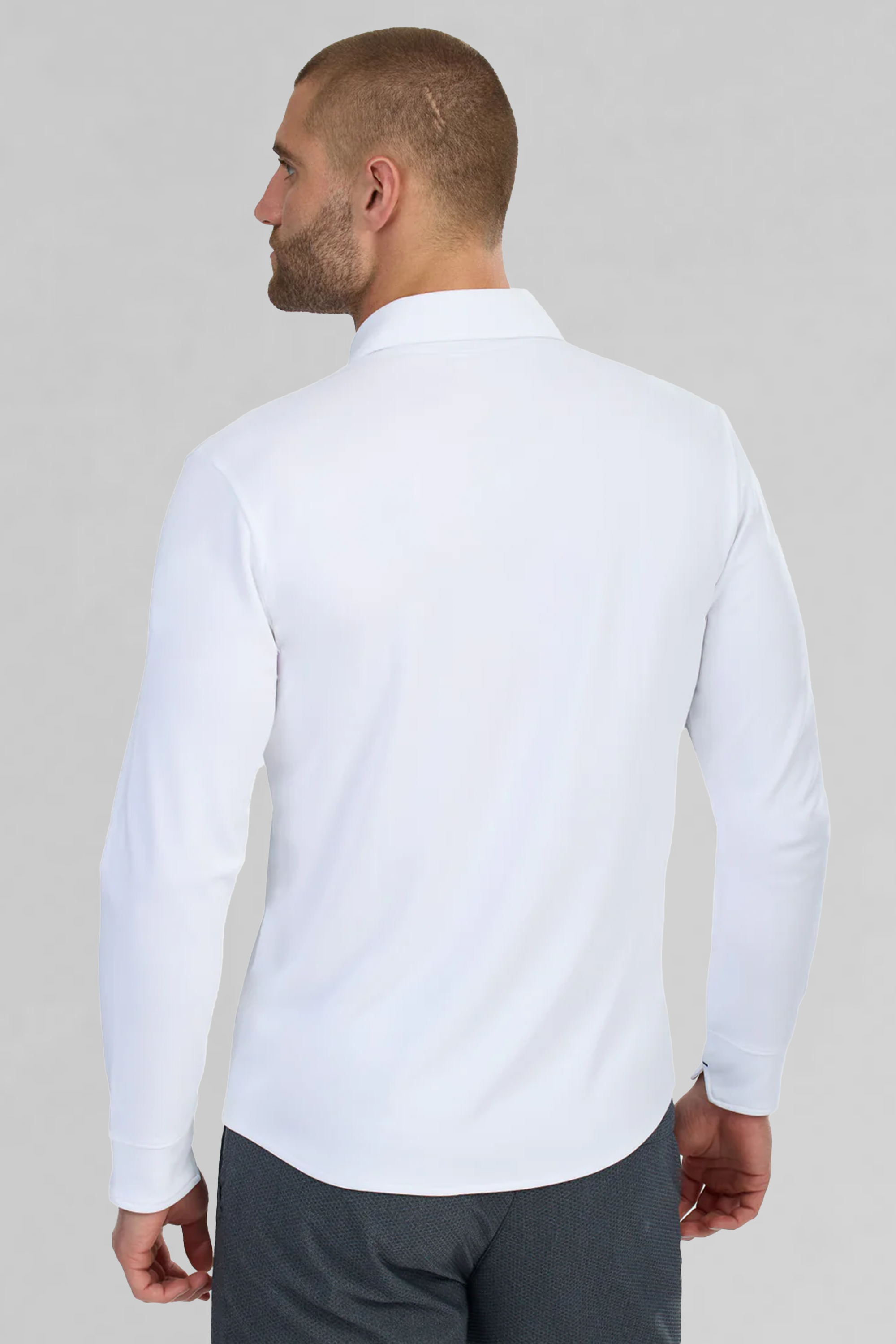 Long Sleeve Button Down Polo Contrast // Powder Blue White