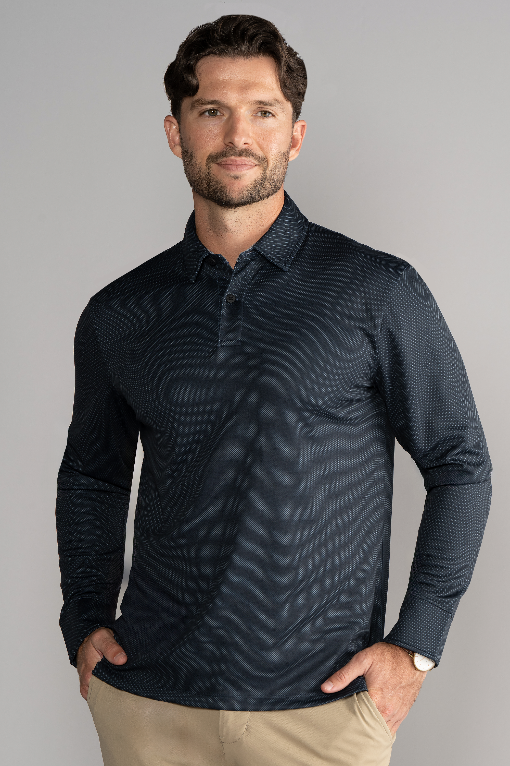 Long Sleeve Polo Dot // Charcoal