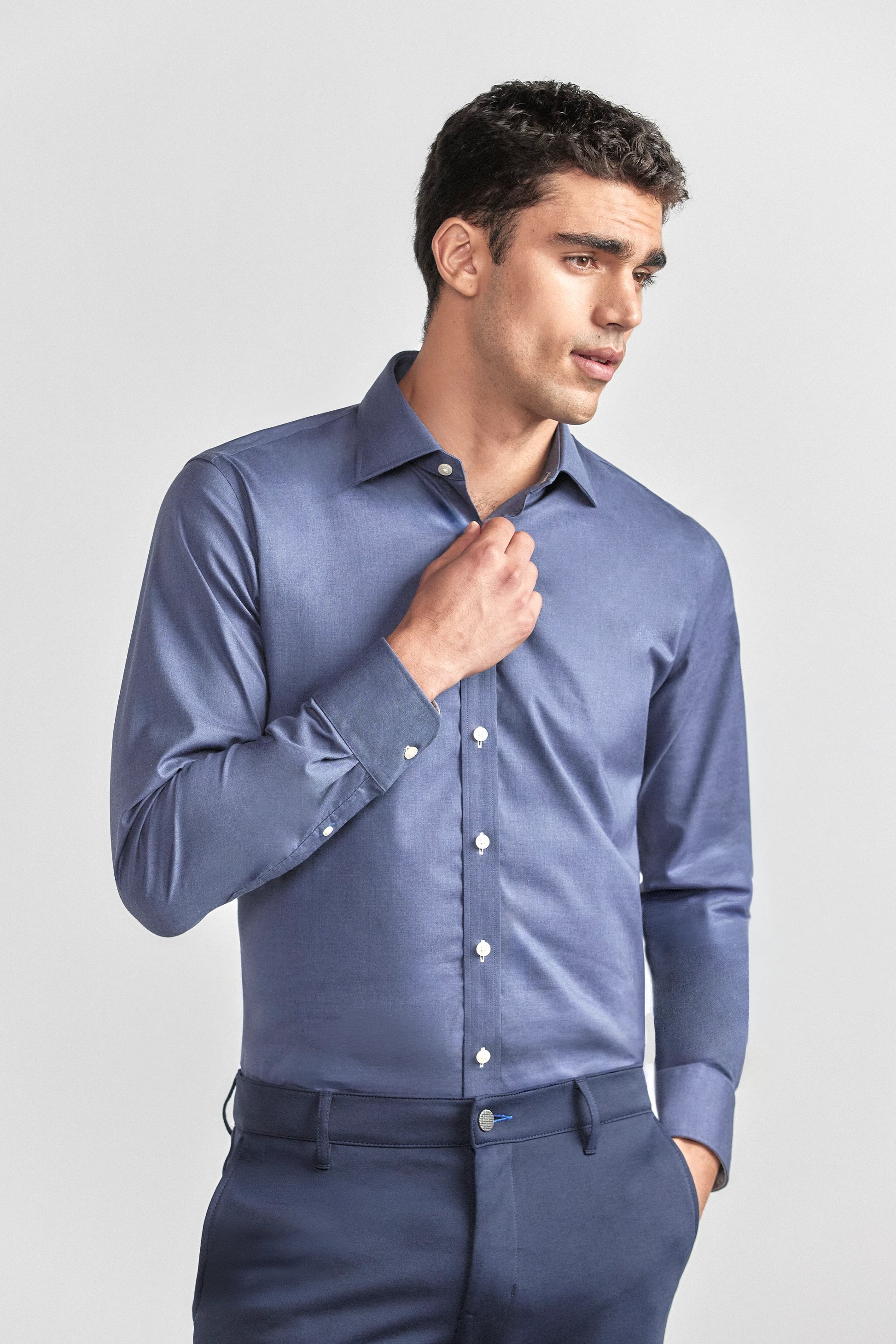 Leader Non-Iron Solid | Navy Melange