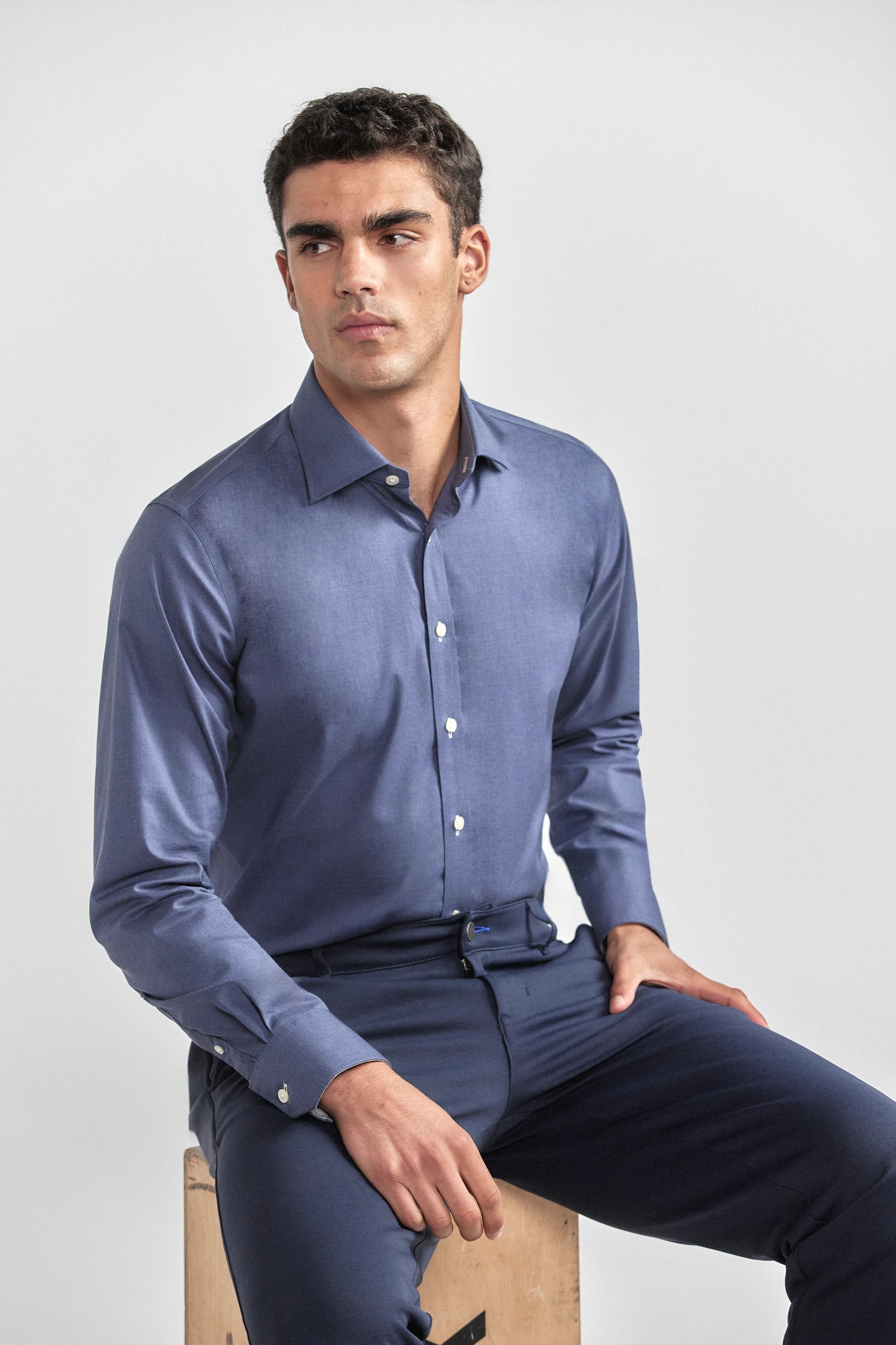 Leader Non-Iron Solid | Navy Melange