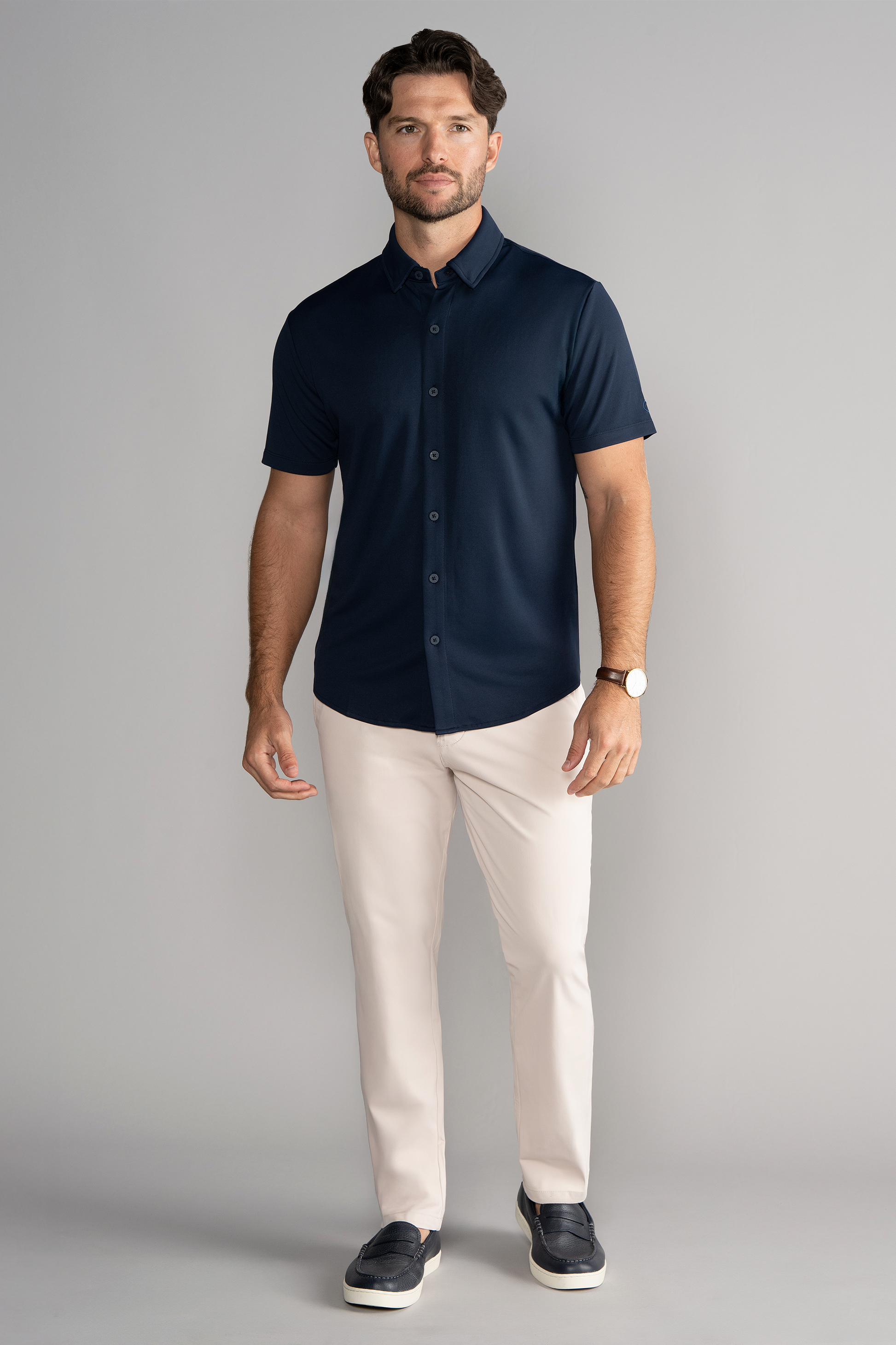 polo button down dress shirts Twillory Men's Short Sleeve Button Down Polo - NAVY - Tailored Fit, Moisture-Wicking
