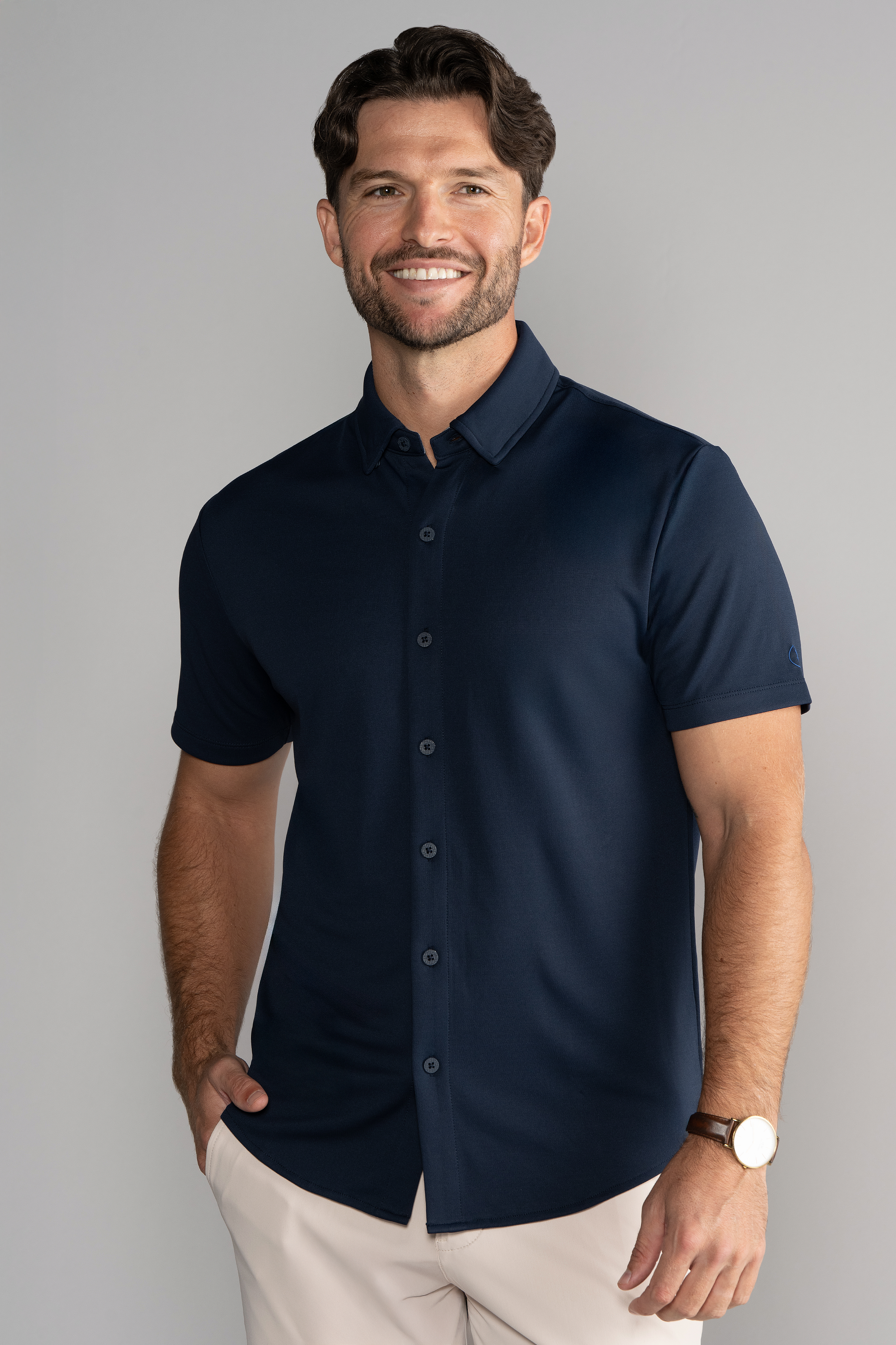Short Sleeve Button Down Polo Solid // Navy