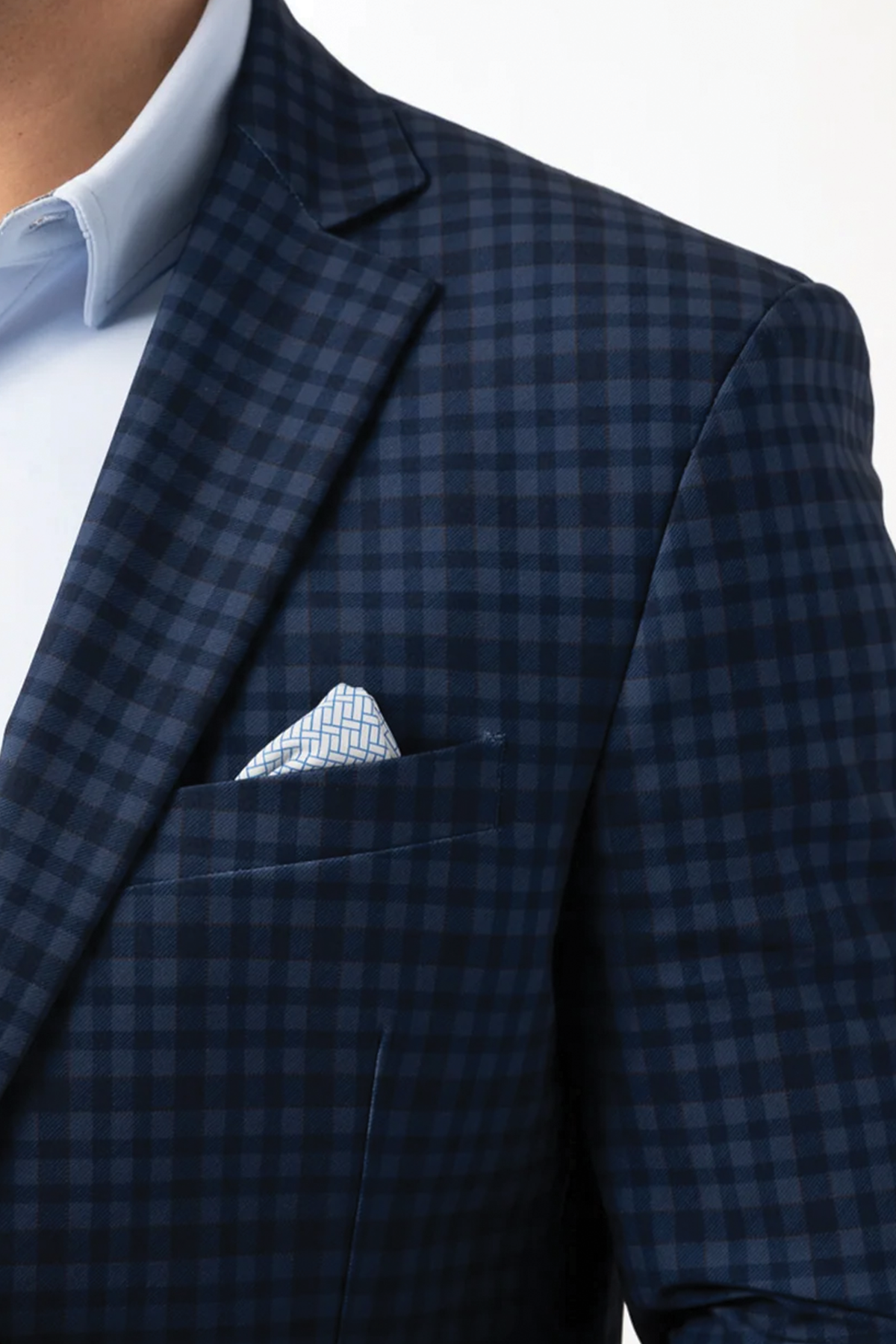 Men's Navy Checkered Performance Blazer (Blue Patterned Jacket) – Twillory