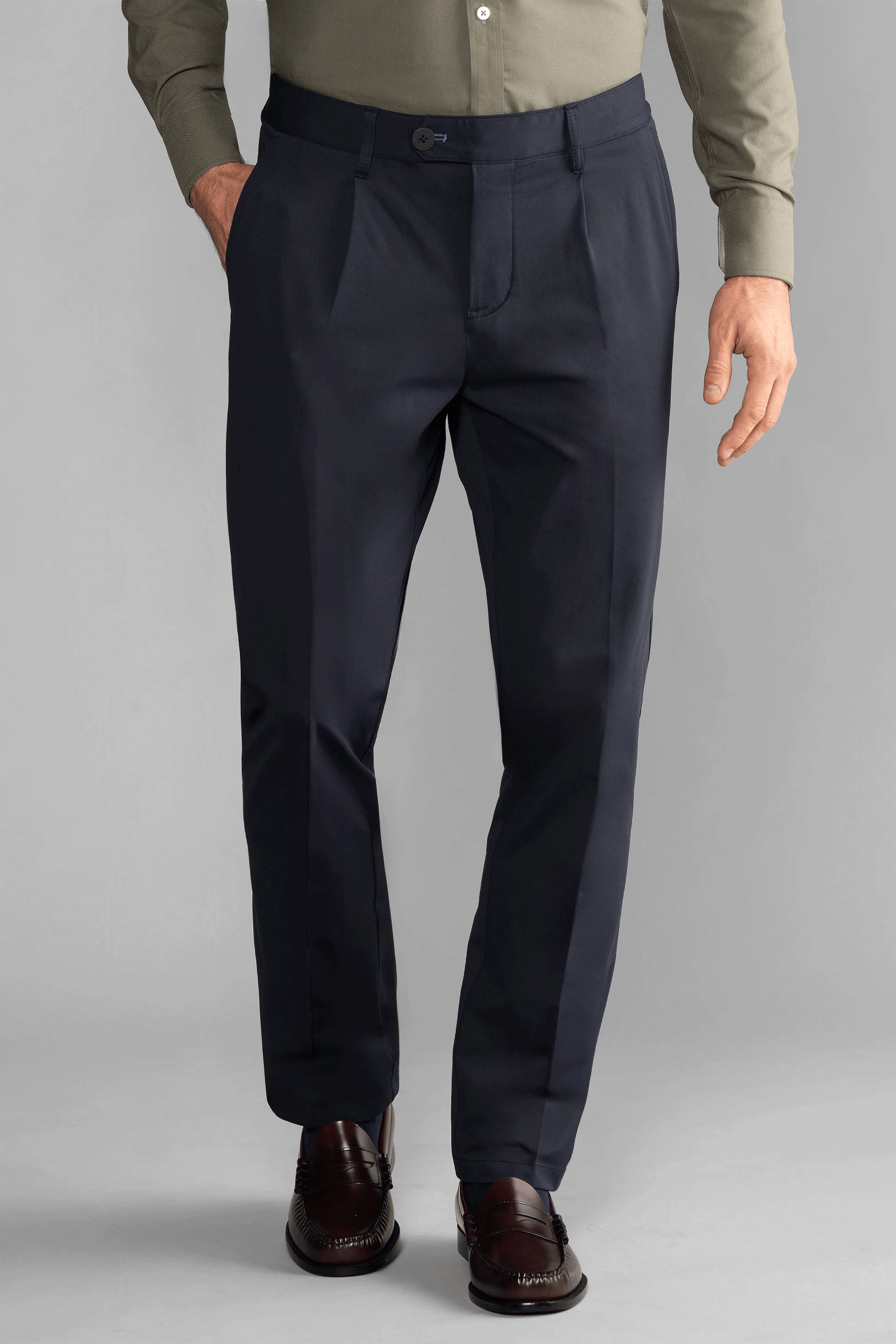 Men's Performance Pleated Pants Tailored - Navy - Non Iron - Comfortable 4 Way Stretch - W-32 L-32 - by Twillory Men's Performance Pleated Pants Tailored - Navy - Non Iron - Comfortable 4 Way Stretch - W-32 L-32 - by Twillory