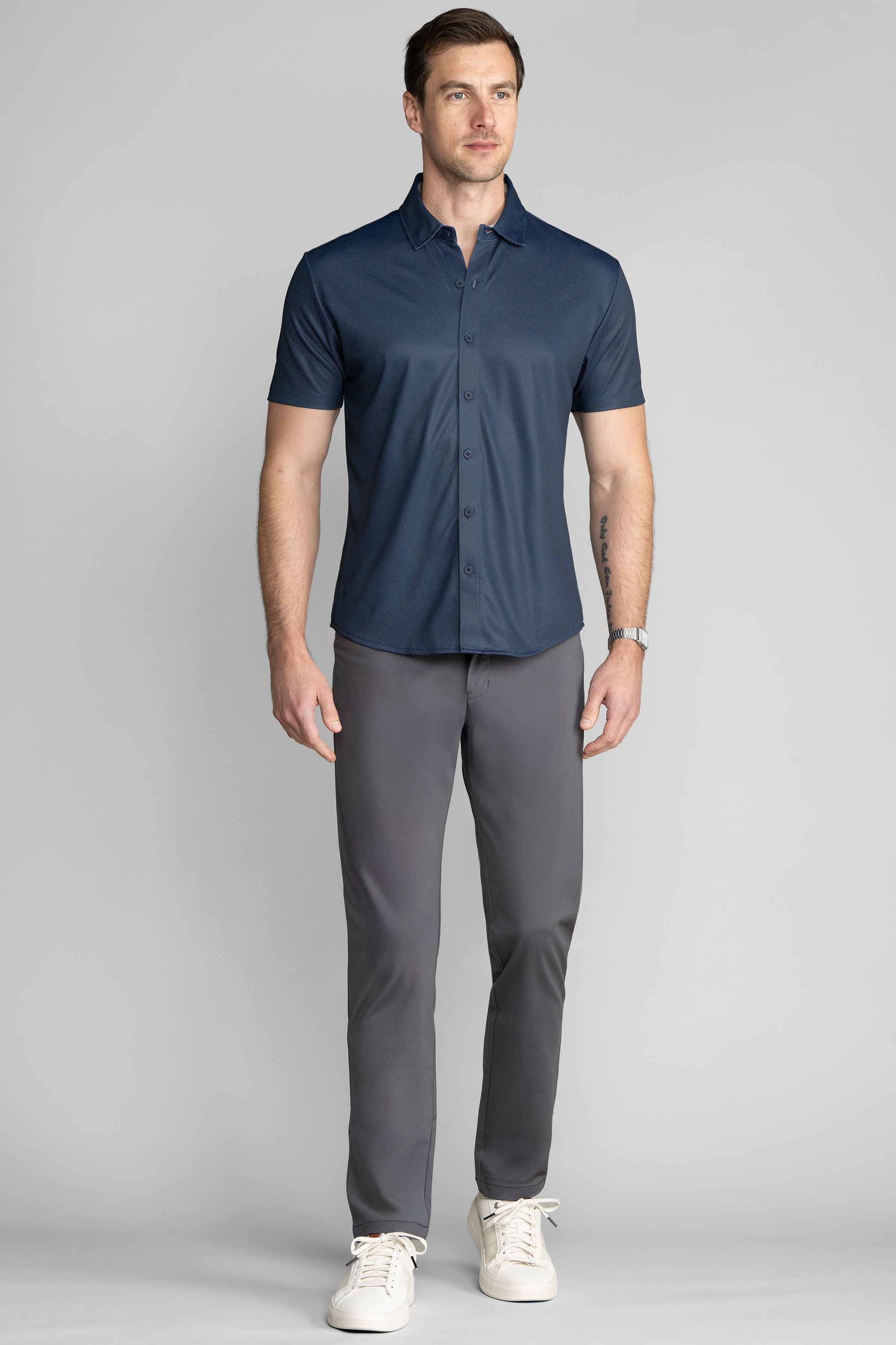 Short Sleeve Button Down Polo Dot // Navy