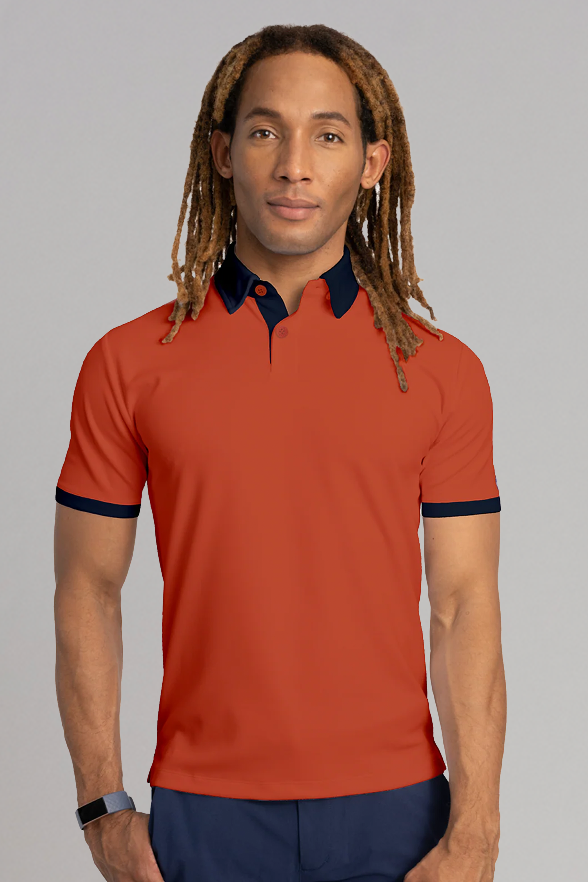 Short Sleeve Polo Contrast // Orange Navy