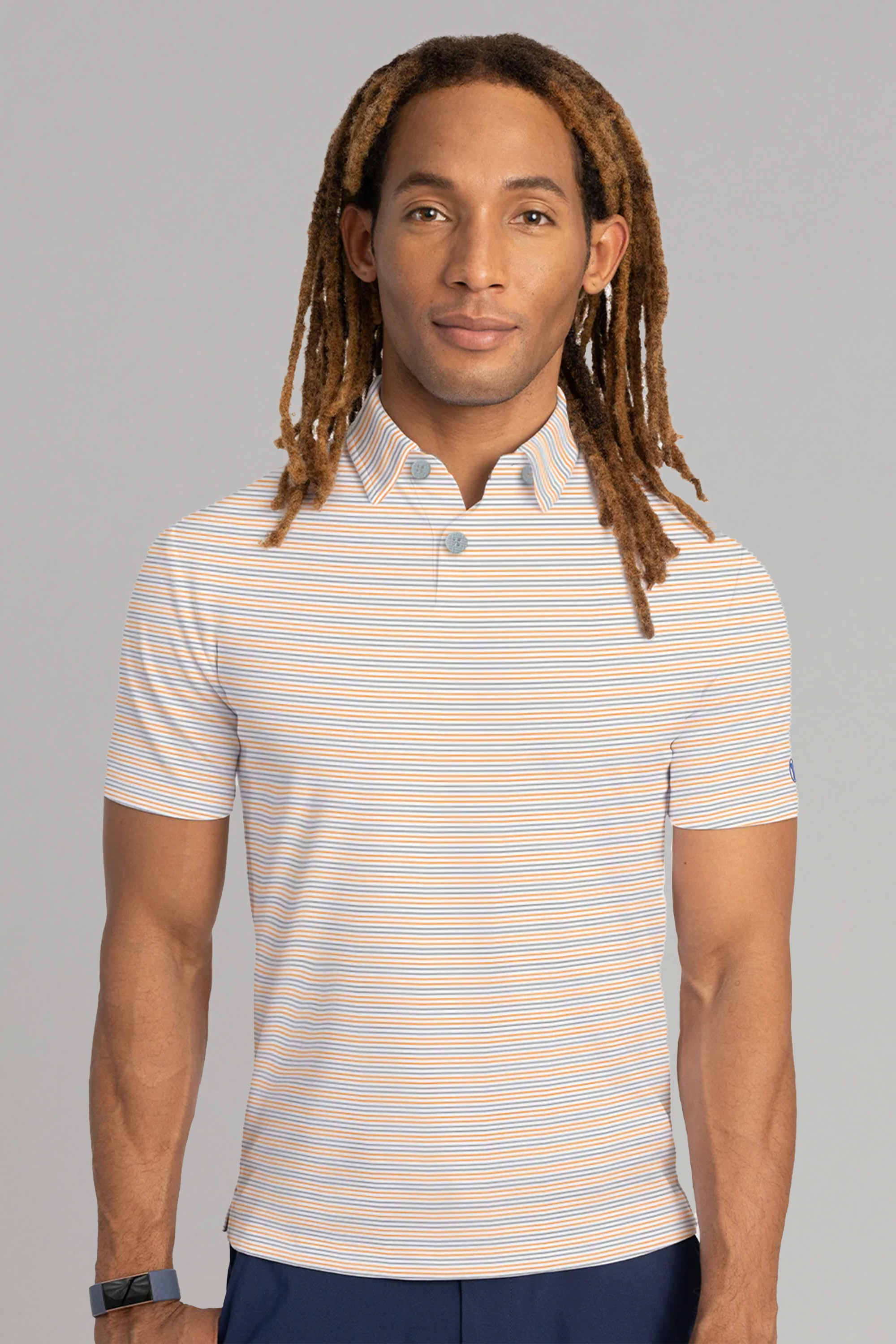 Short Sleeve Polo Stripe // Grey Orange