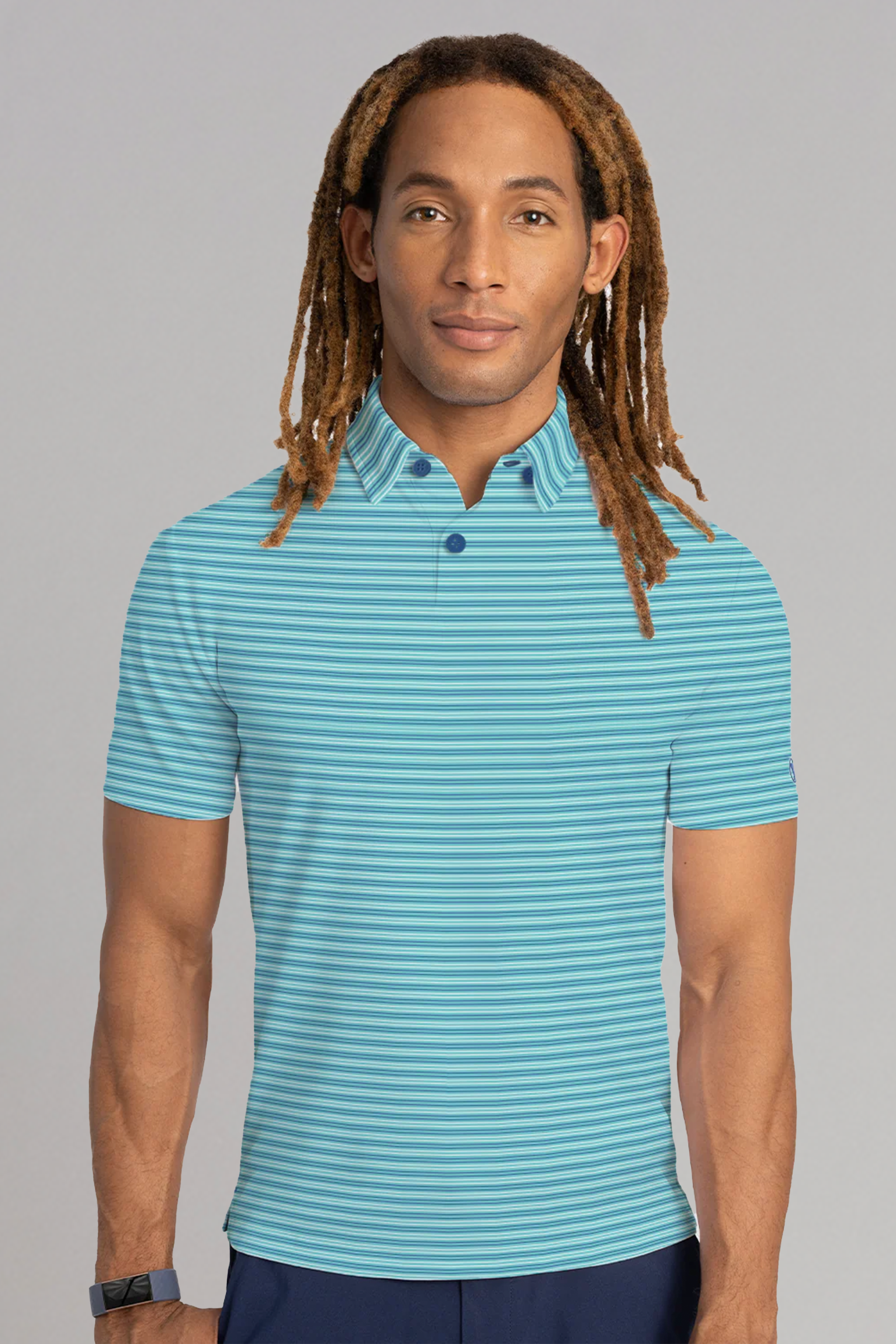 Short Sleeve Polo Stripe // Teal Aqua