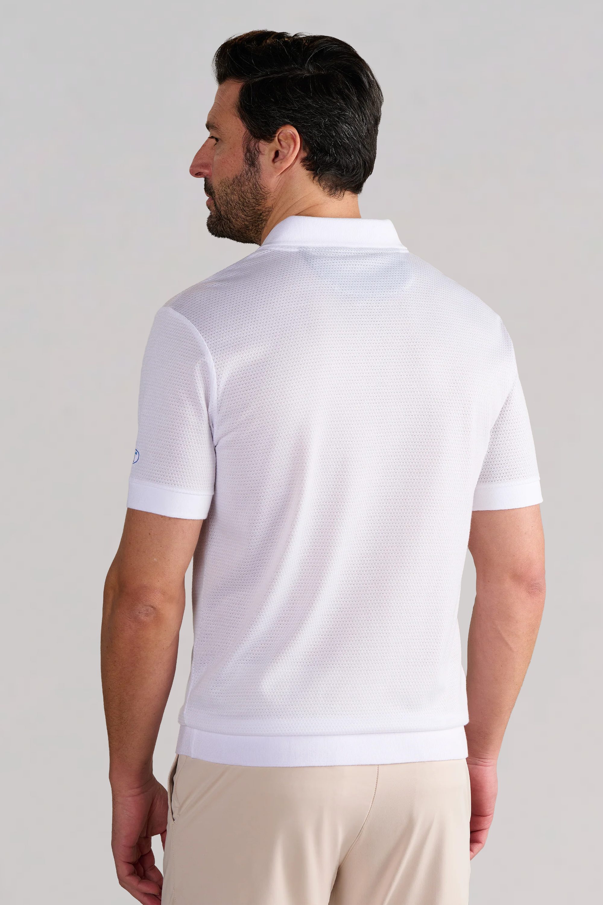 Short Sleeve Sweater Polo Solid // White