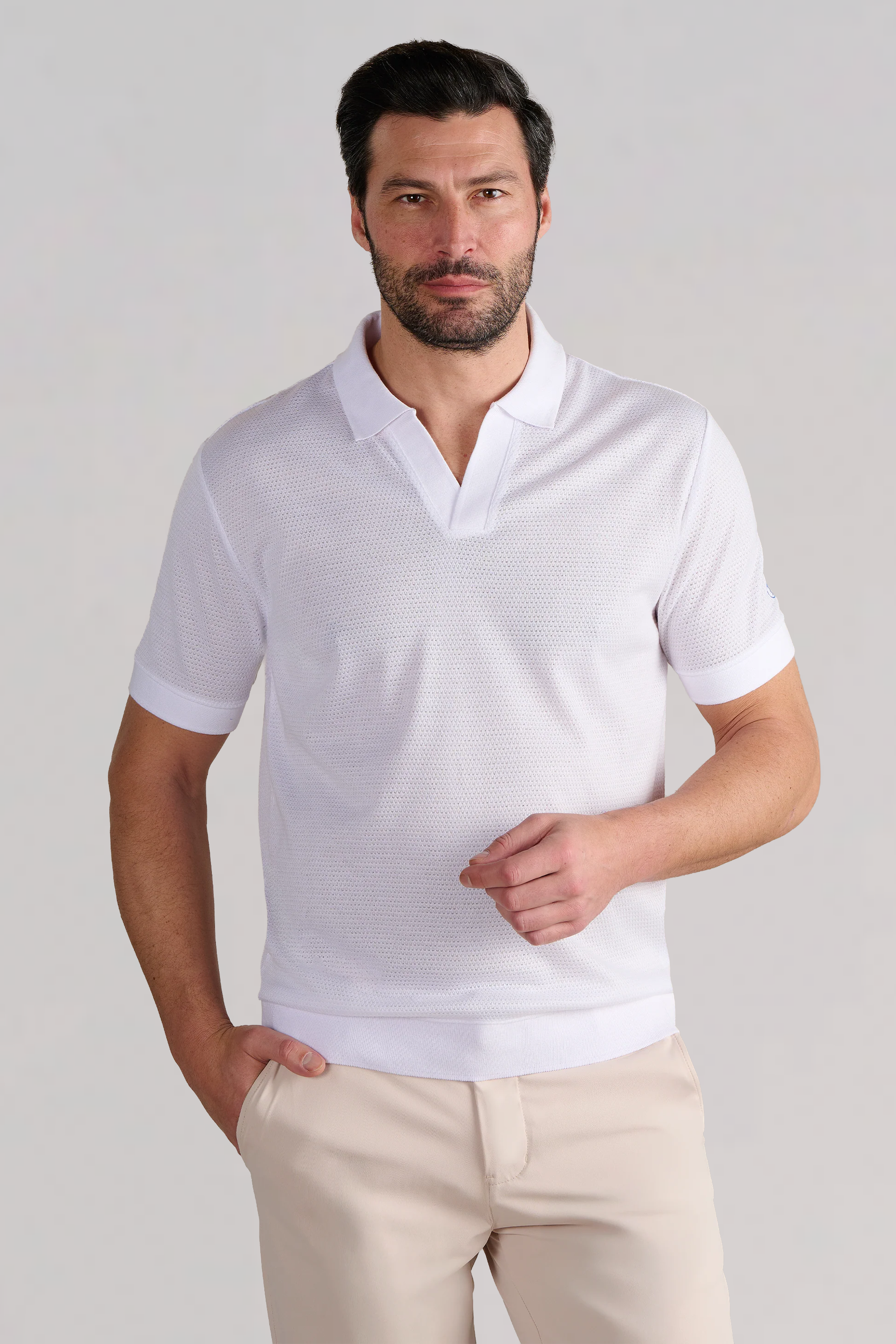 Short Sleeve Sweater Polo Solid // White