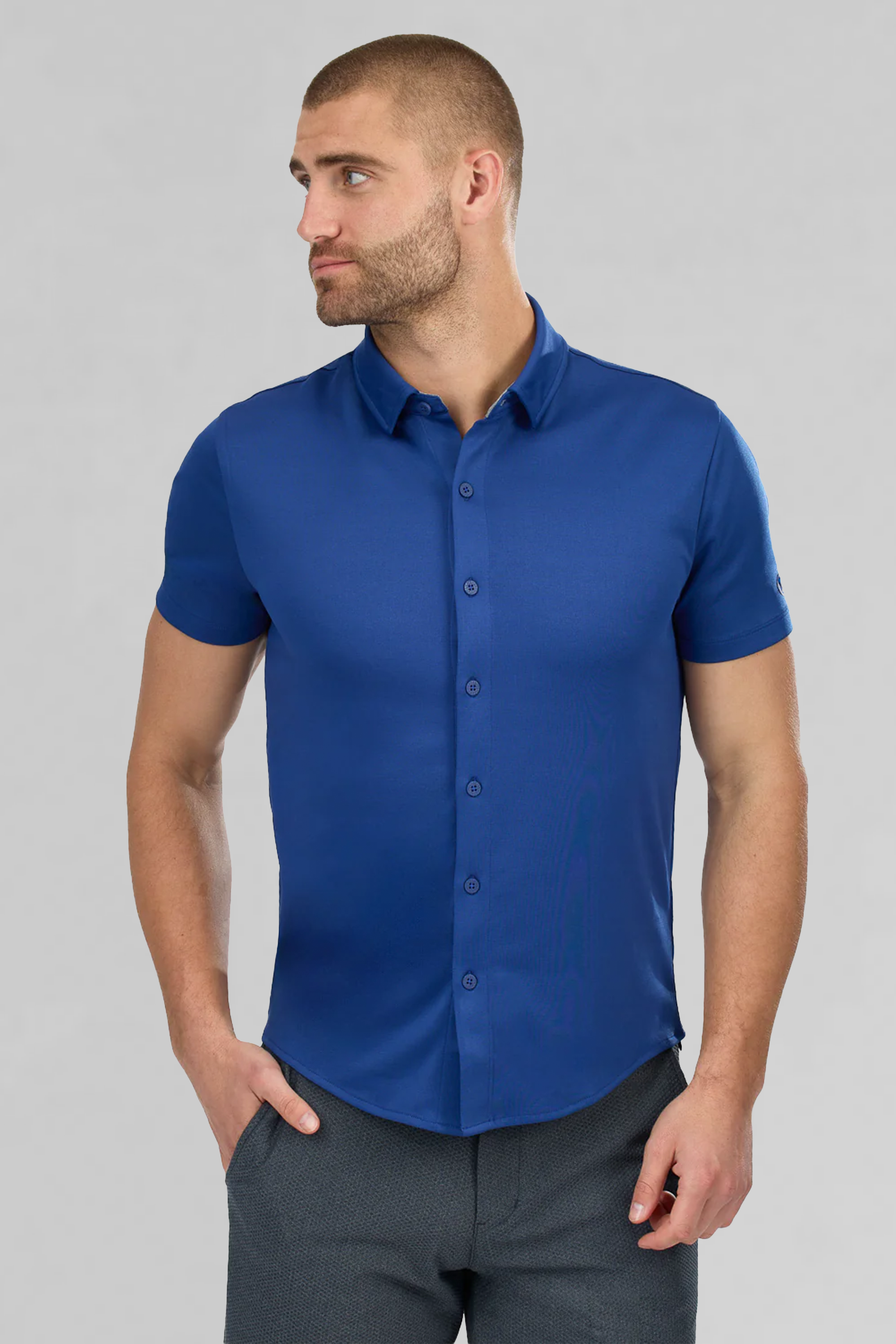 Short Sleeve Button Down Polo Solid // Twilight