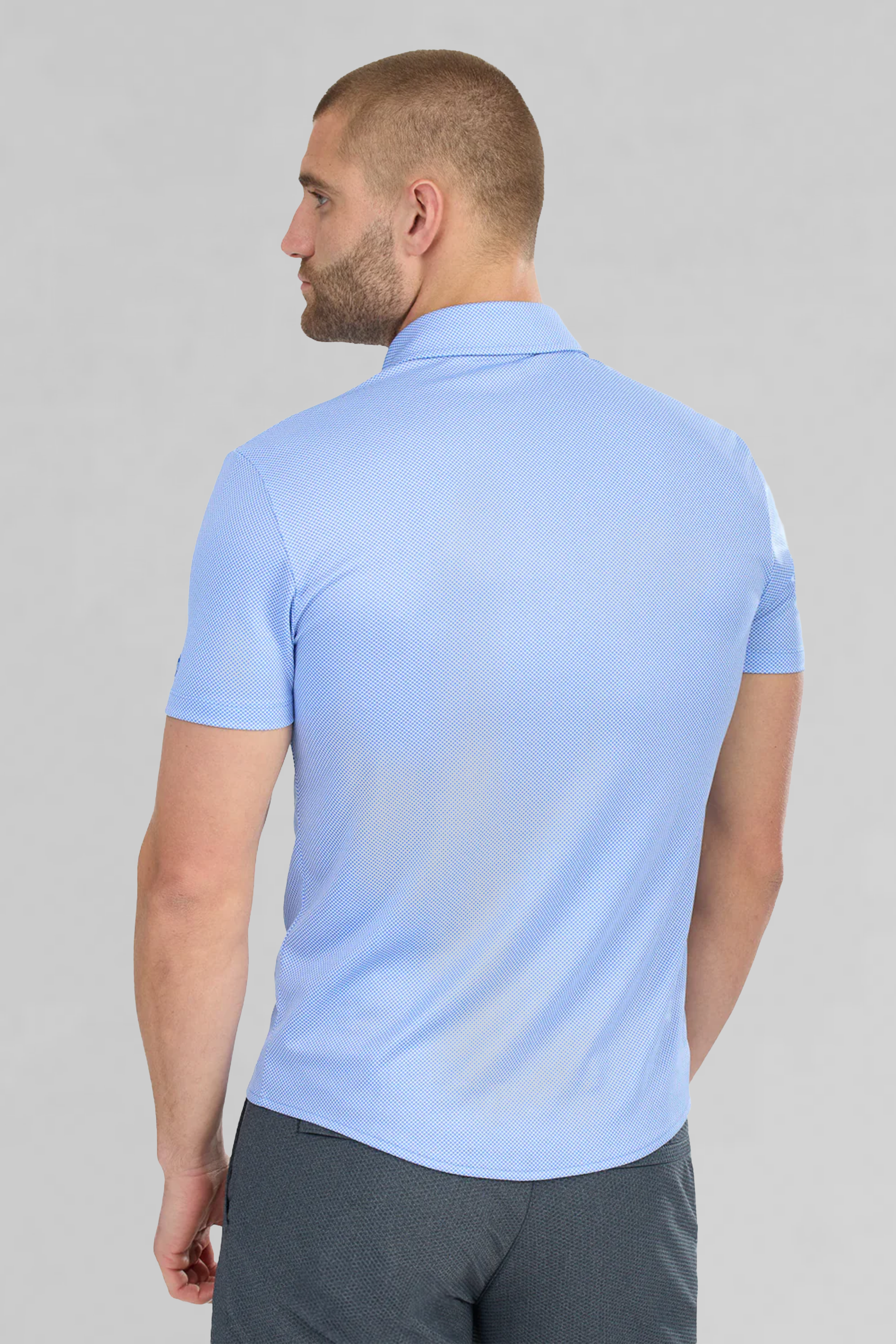 Short Sleeve Button Down Polo Dot // Blue Diamond