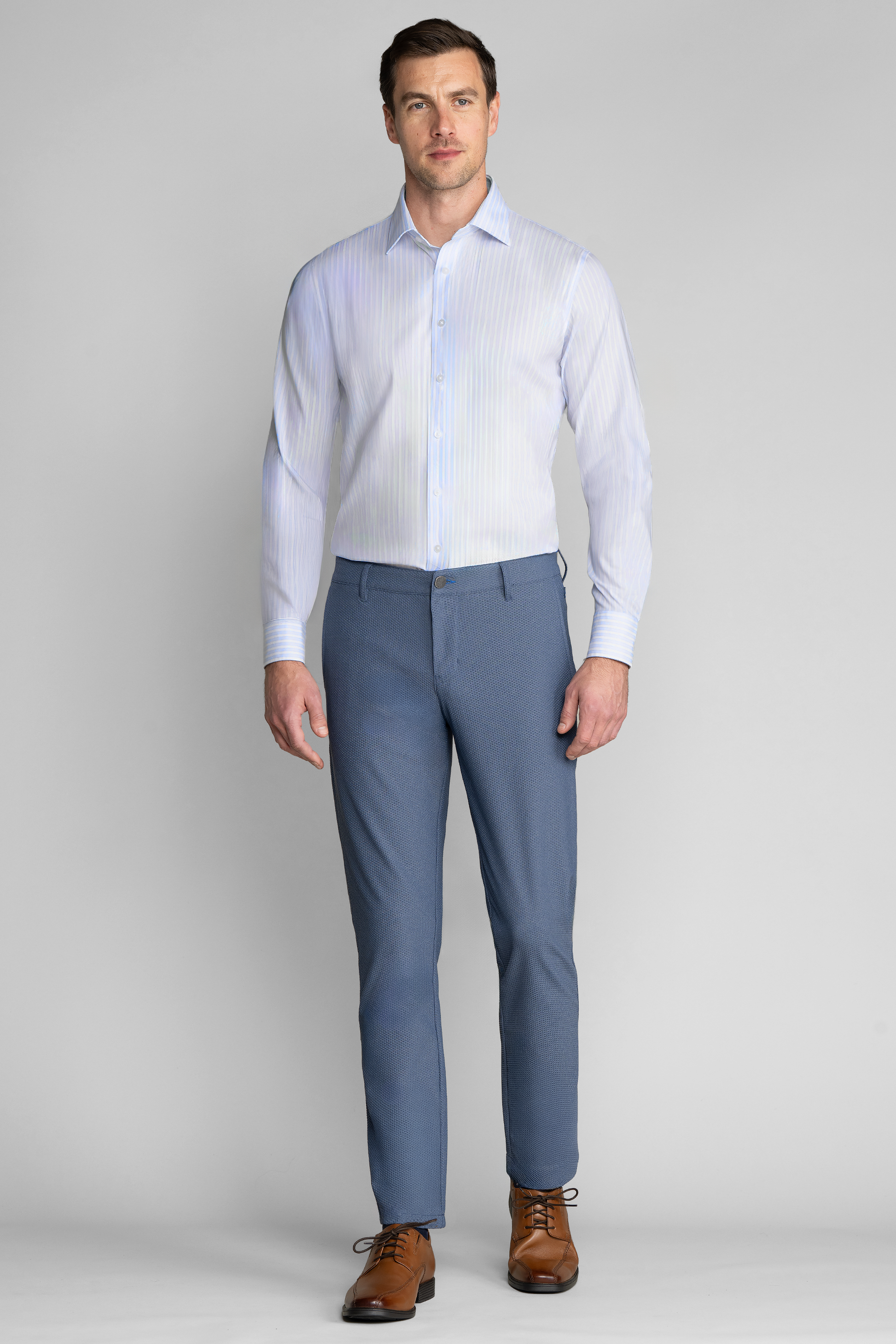 Leader Non-Iron Stripe // Dashed Blue