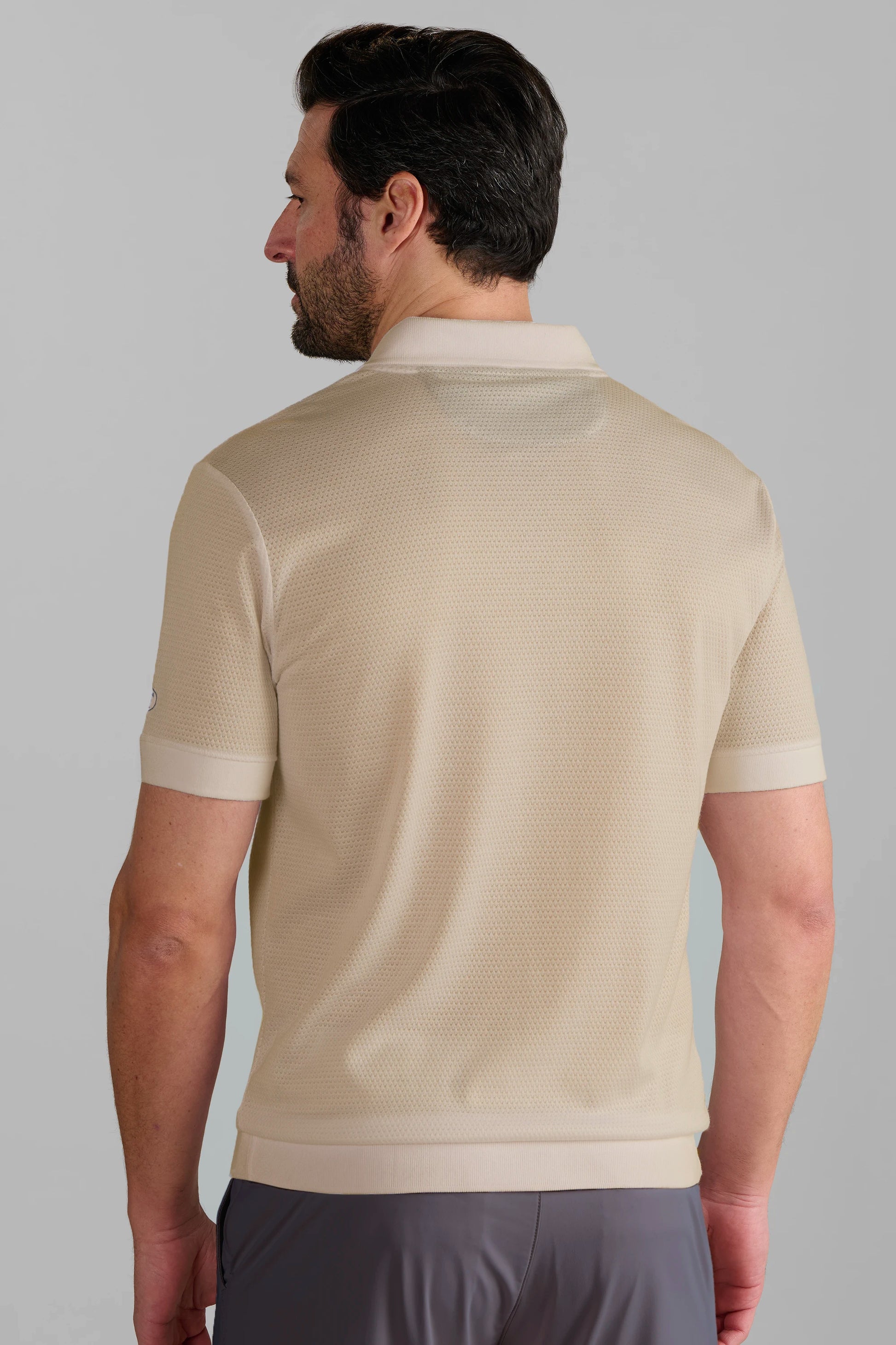 Short Sleeve Sweater Polo Solid // Bone