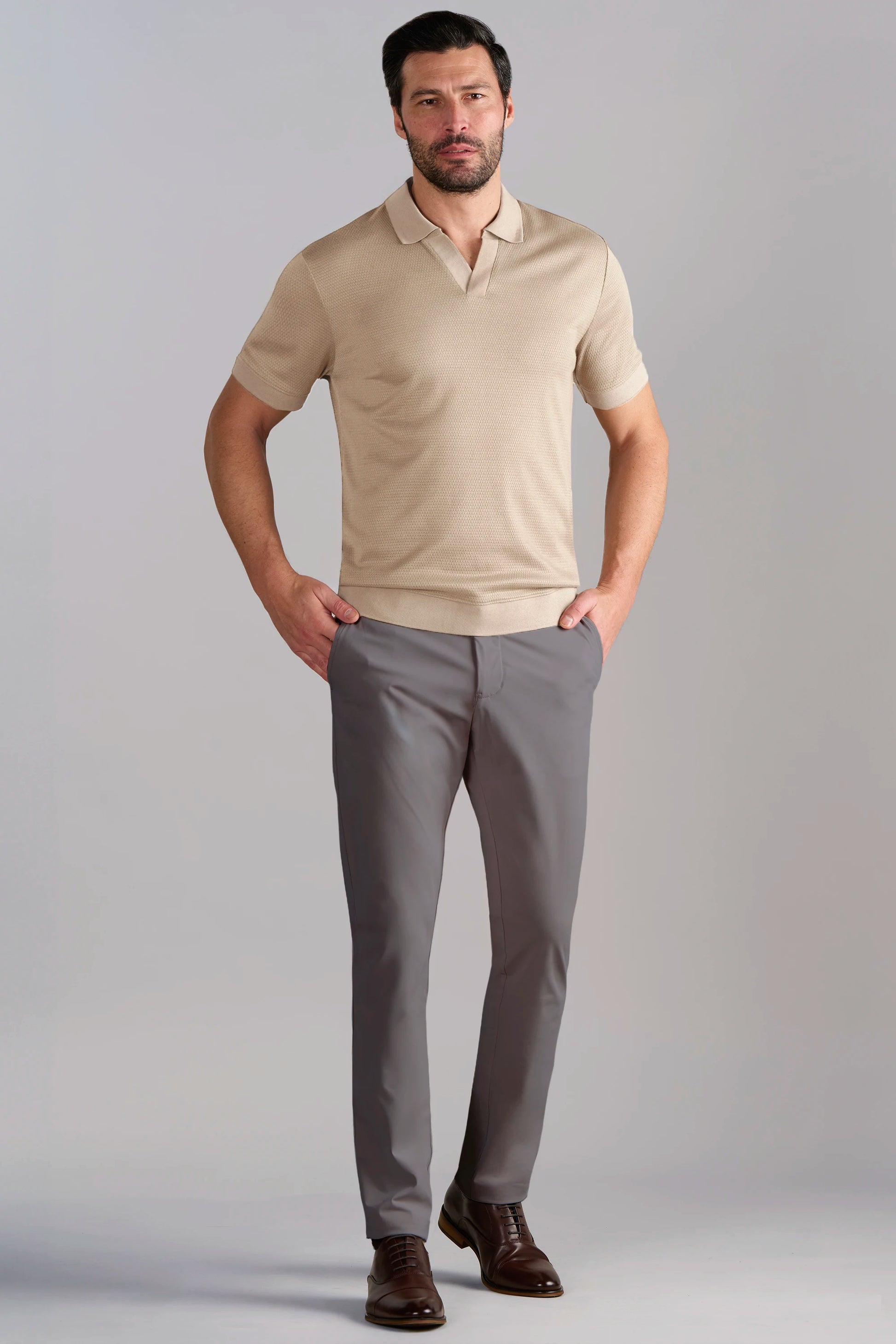 Short Sleeve Sweater Polo Solid // Bone