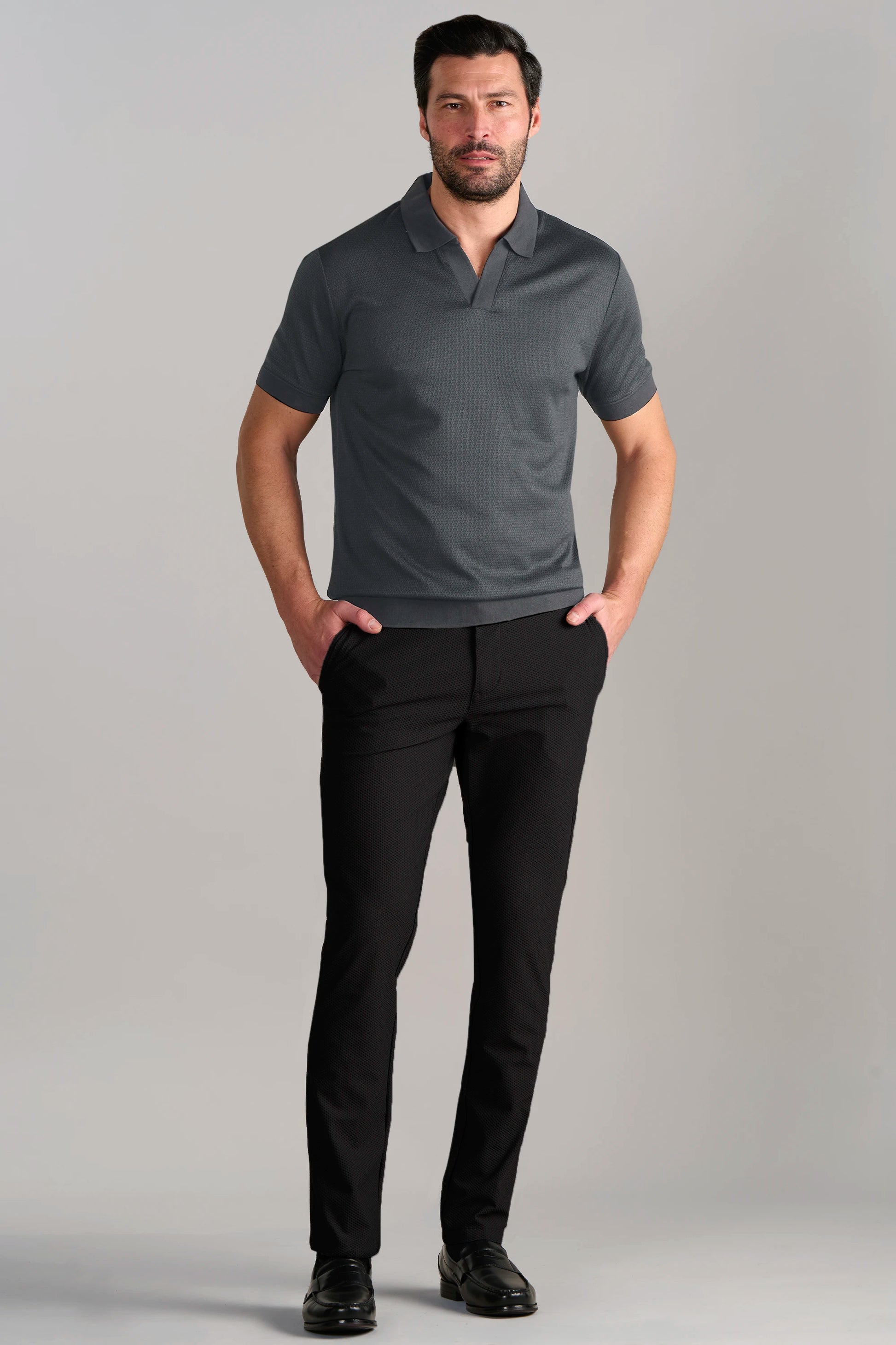 Short Sleeve Sweater Polo Solid // Charcoal