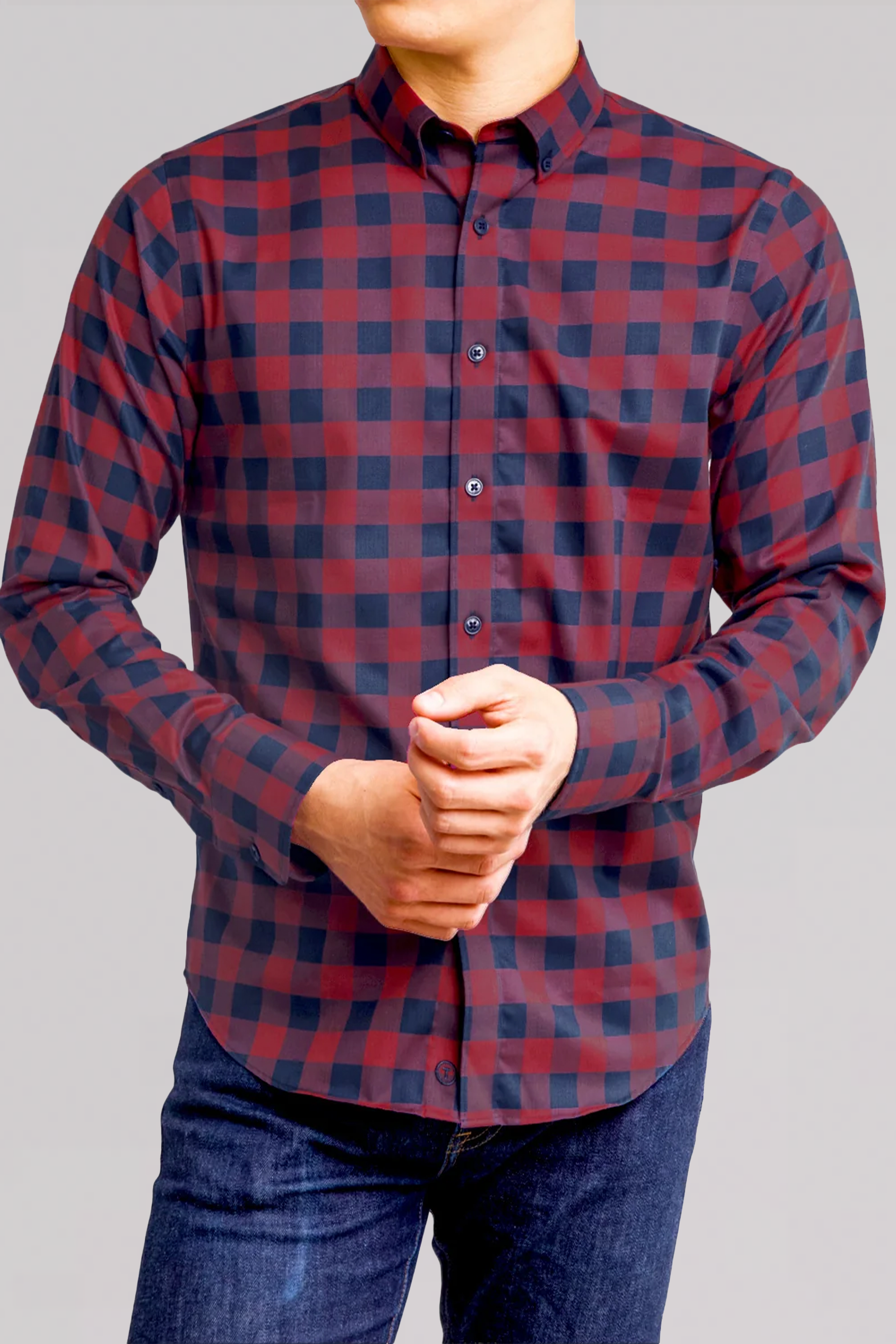 mens red gingham dress shirt The Red Broughton Stretch Poplin Gingham Dress Shirt Ledbury