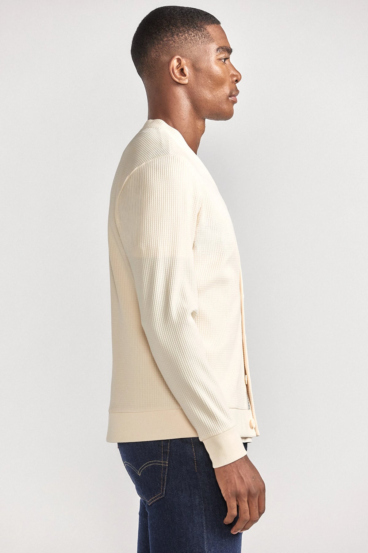 Waffle-Knit Cardigan | Ivory, view 3 of 5