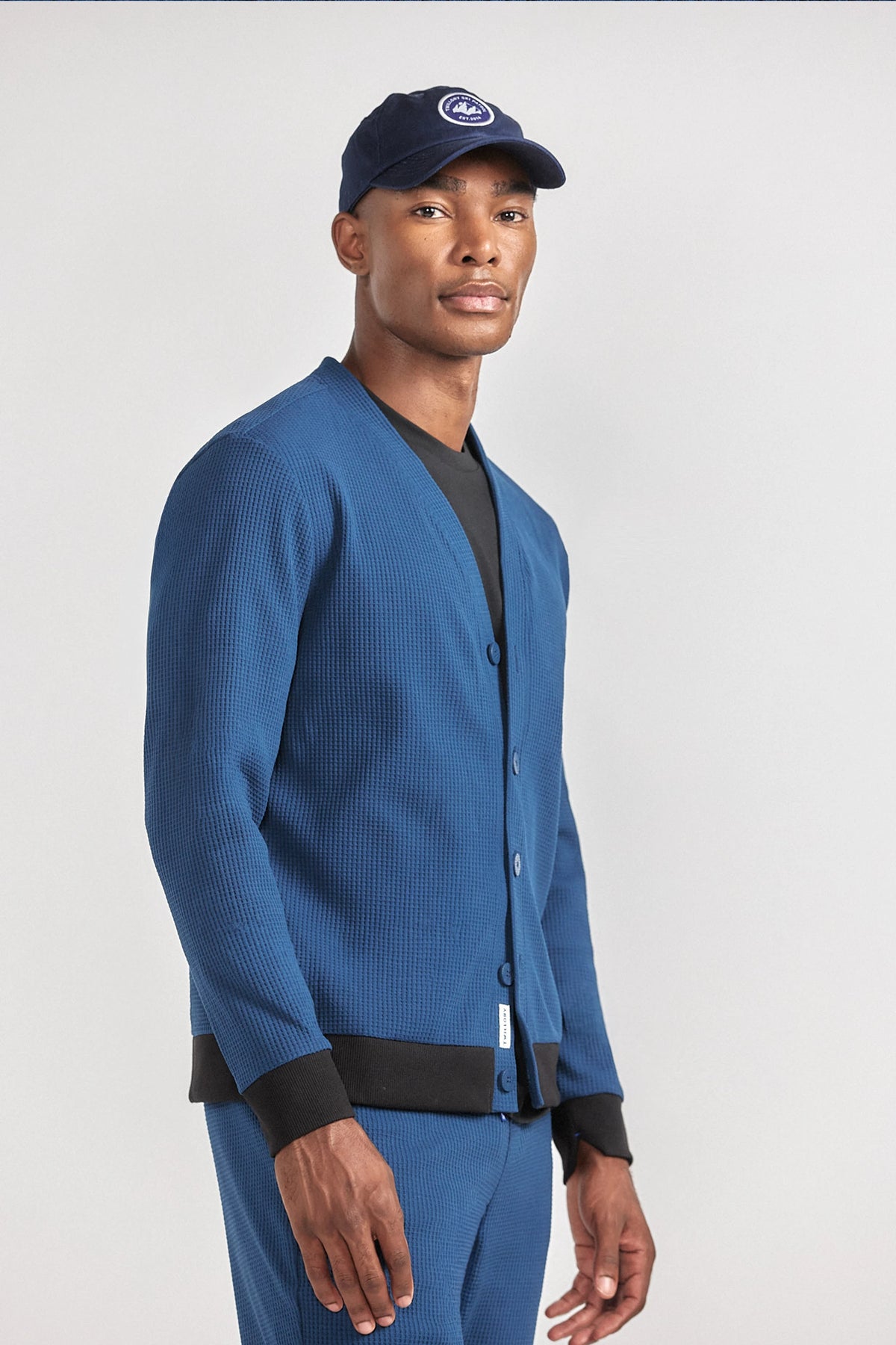 Waffle-Knit Cardigan | Ocean, view 2 of 5