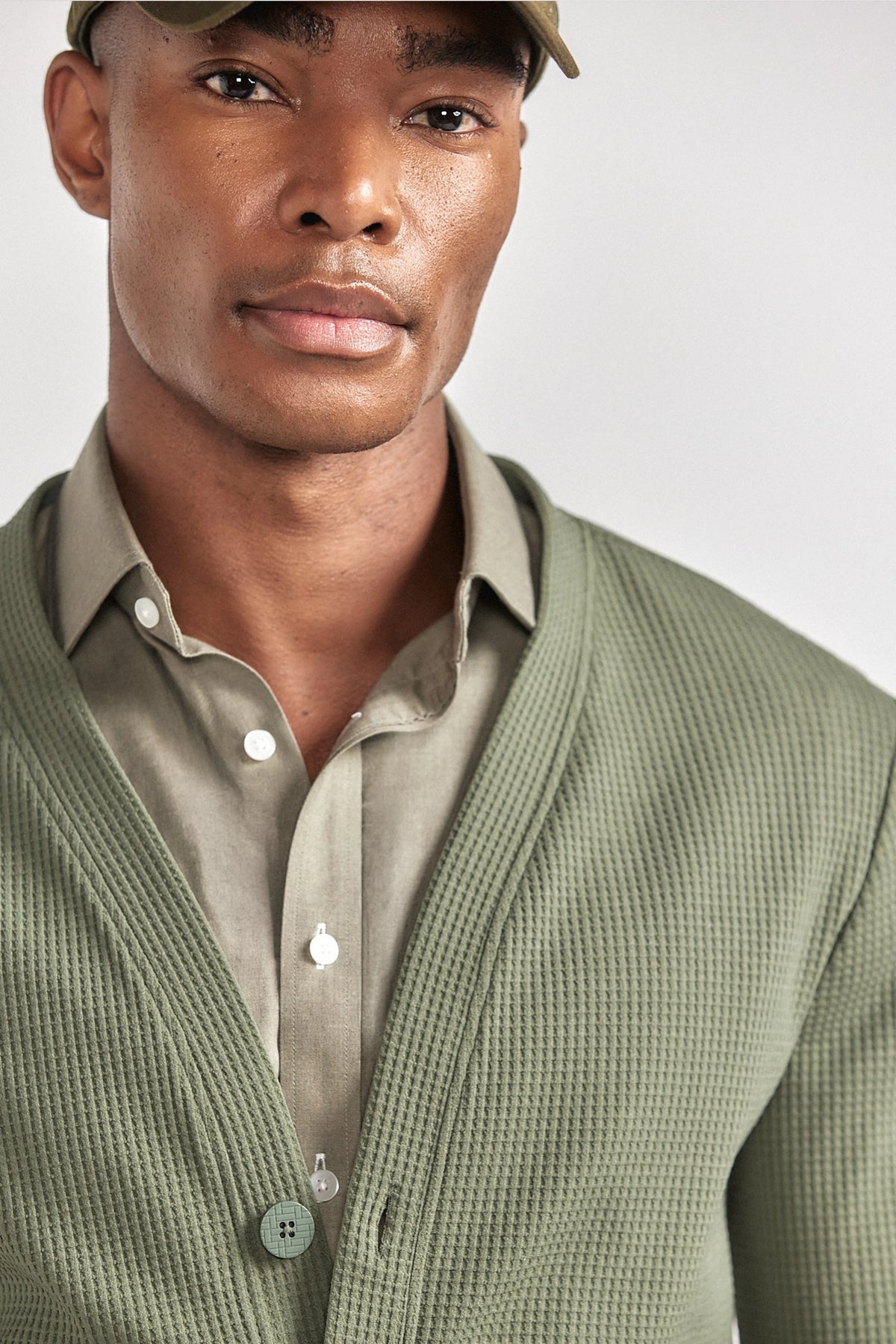 Waffle-Knit Cardigan | Forest