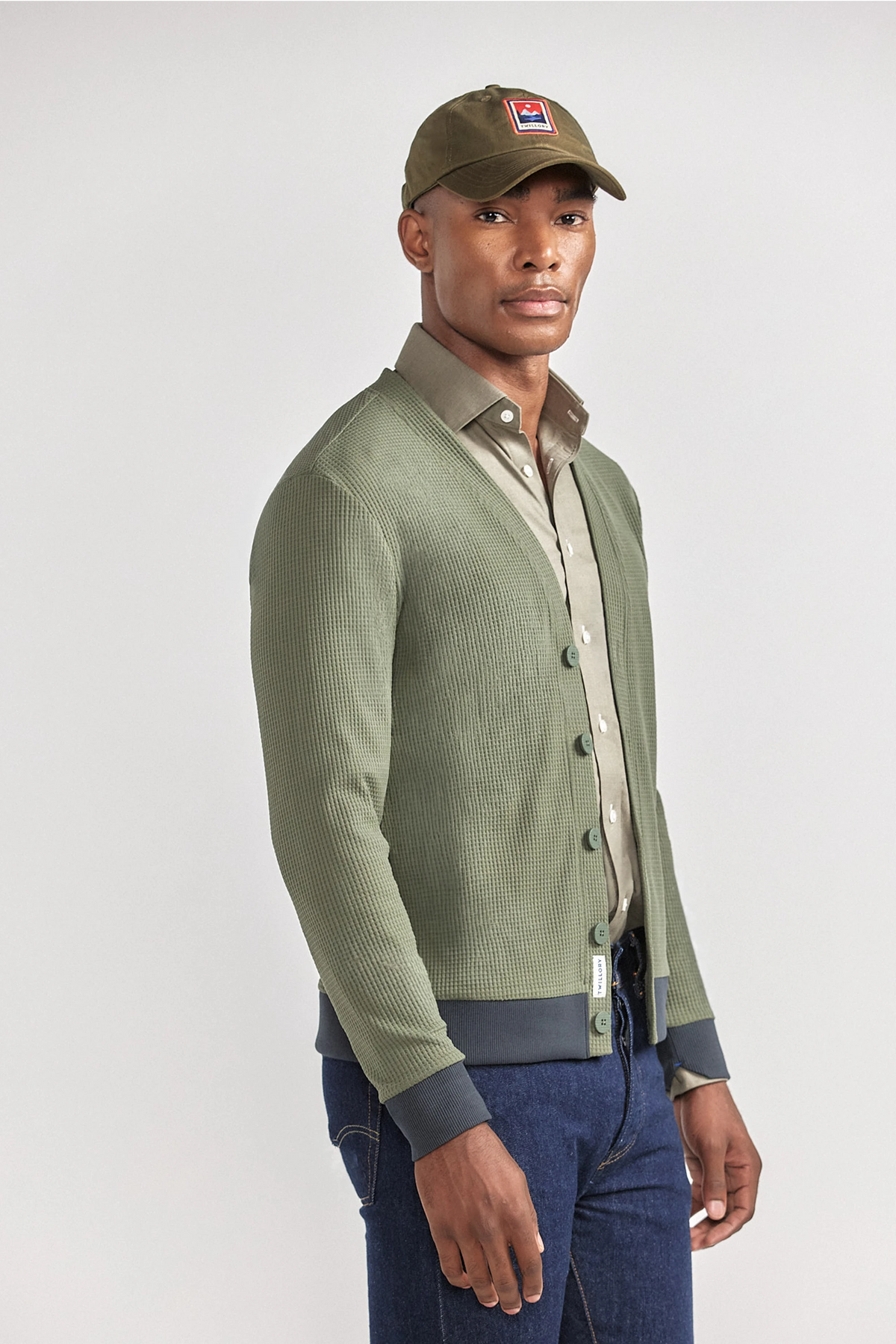 Waffle-Knit Cardigan | Forest
