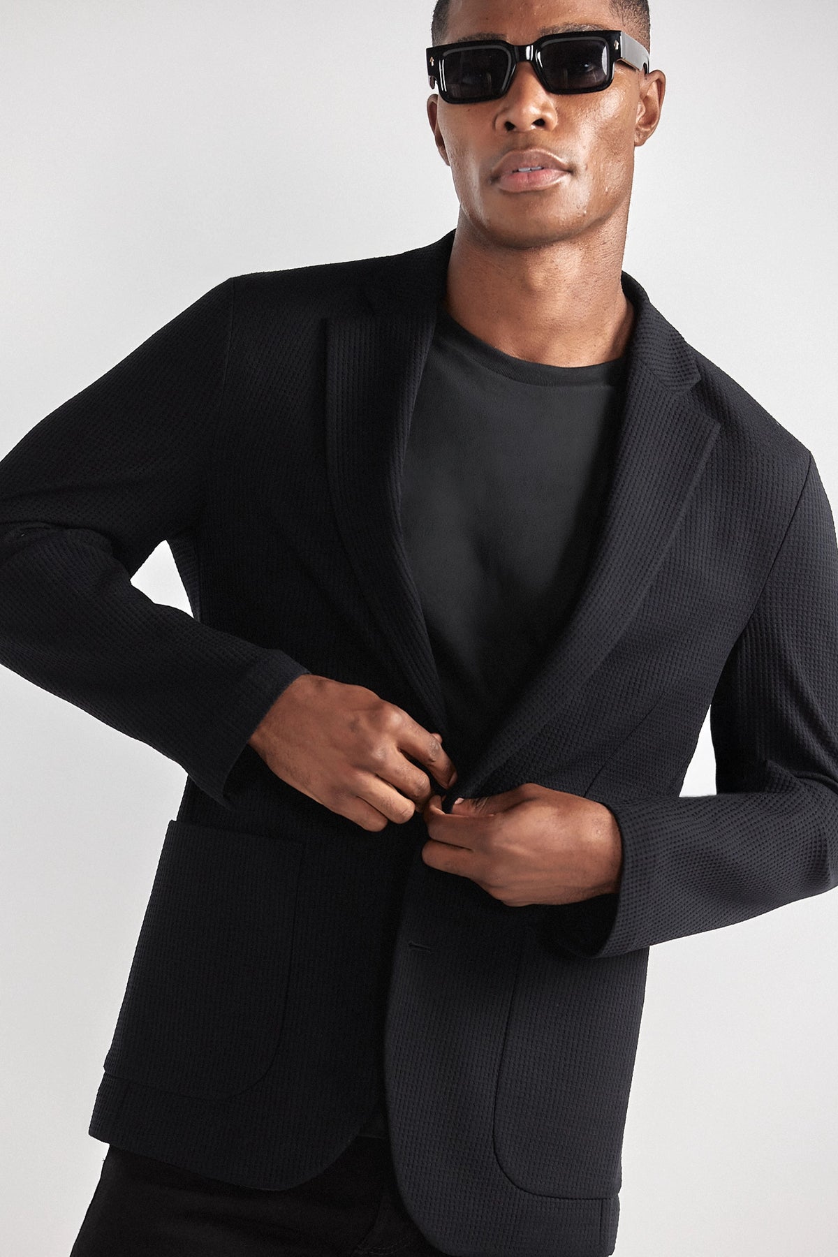 Waffle-Knit Blazer // Black