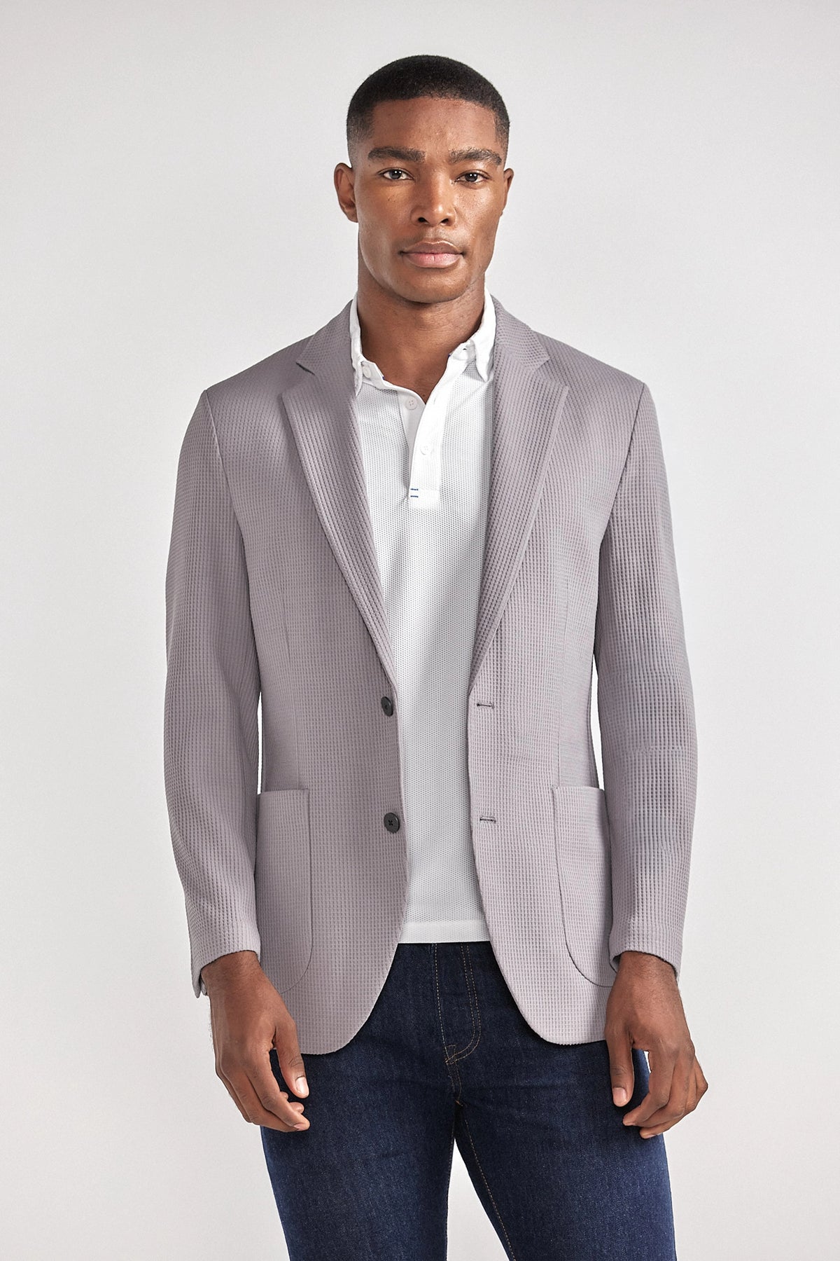 Waffle-Knit Blazer // Grey, view 3 of 6