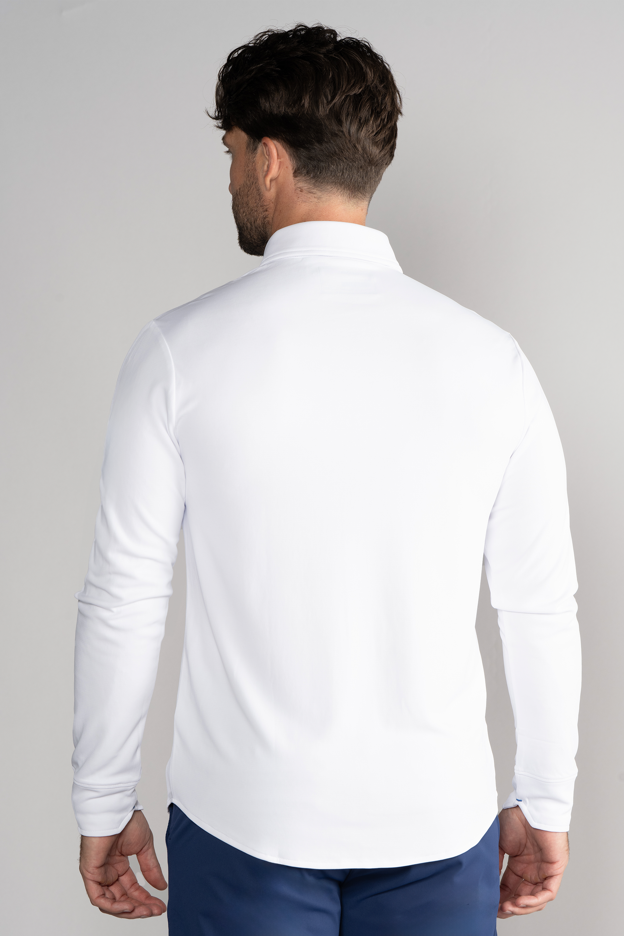 Long Sleeve Button Down Polo Contrast // White Blue