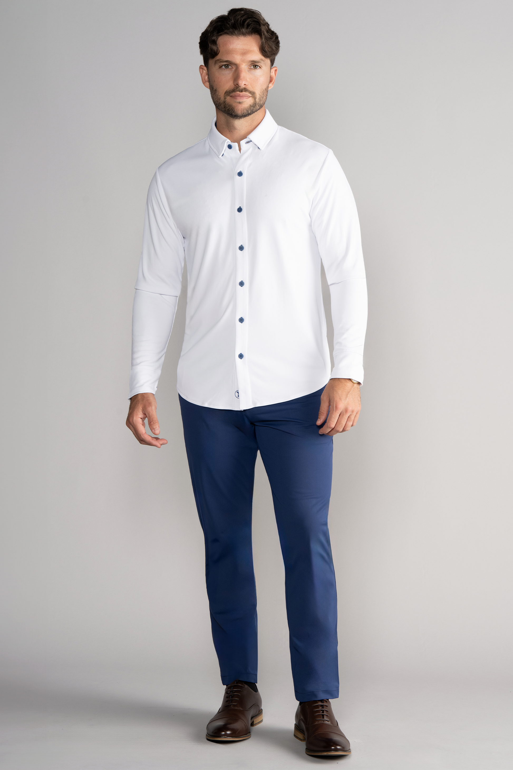 Long Sleeve Button Down Polo Contrast // White Blue Twillory Long Sleeve Button Down Polo Contrast // White Blue Twillory