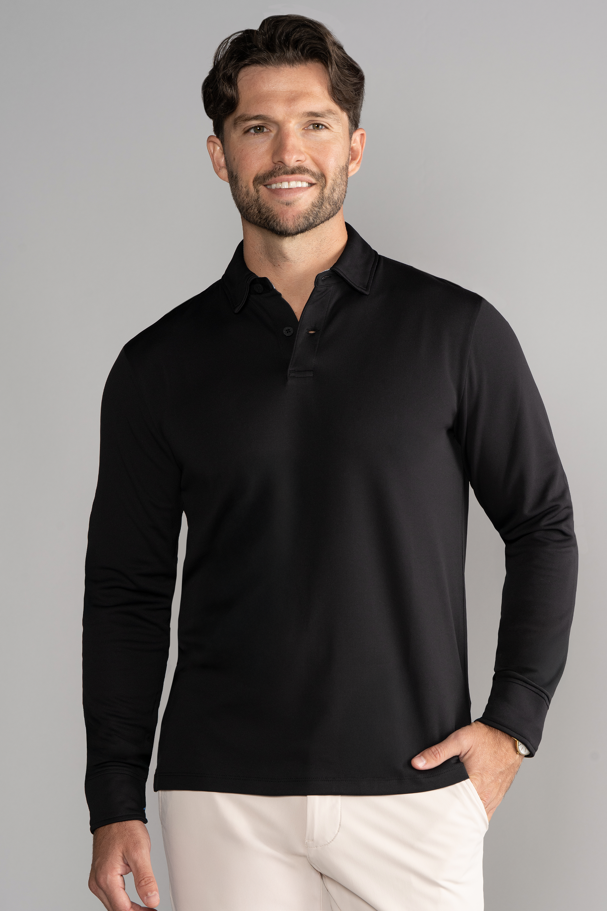 Long Sleeve Polo Solid // Black