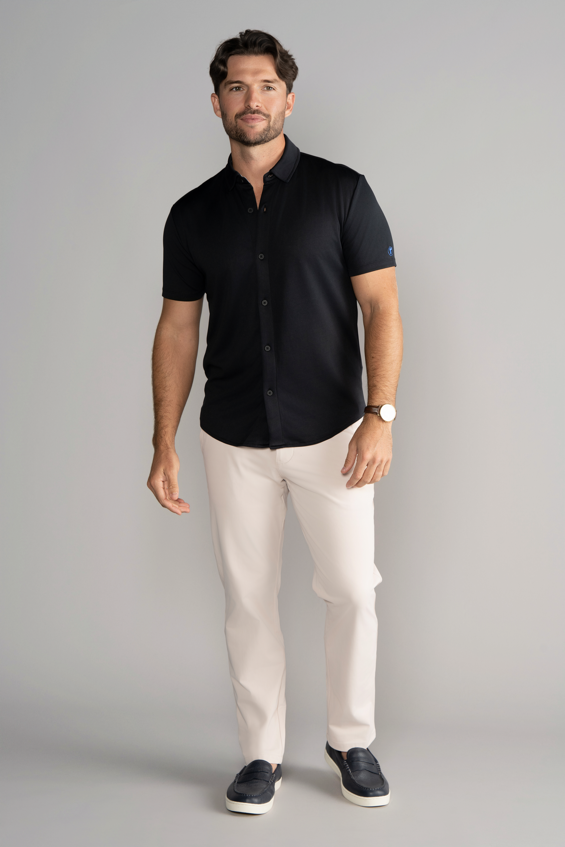 Short Sleeve Button Down Polo Solid // Black Twillory Short Sleeve Button Down Polo Solid // Black Twillory