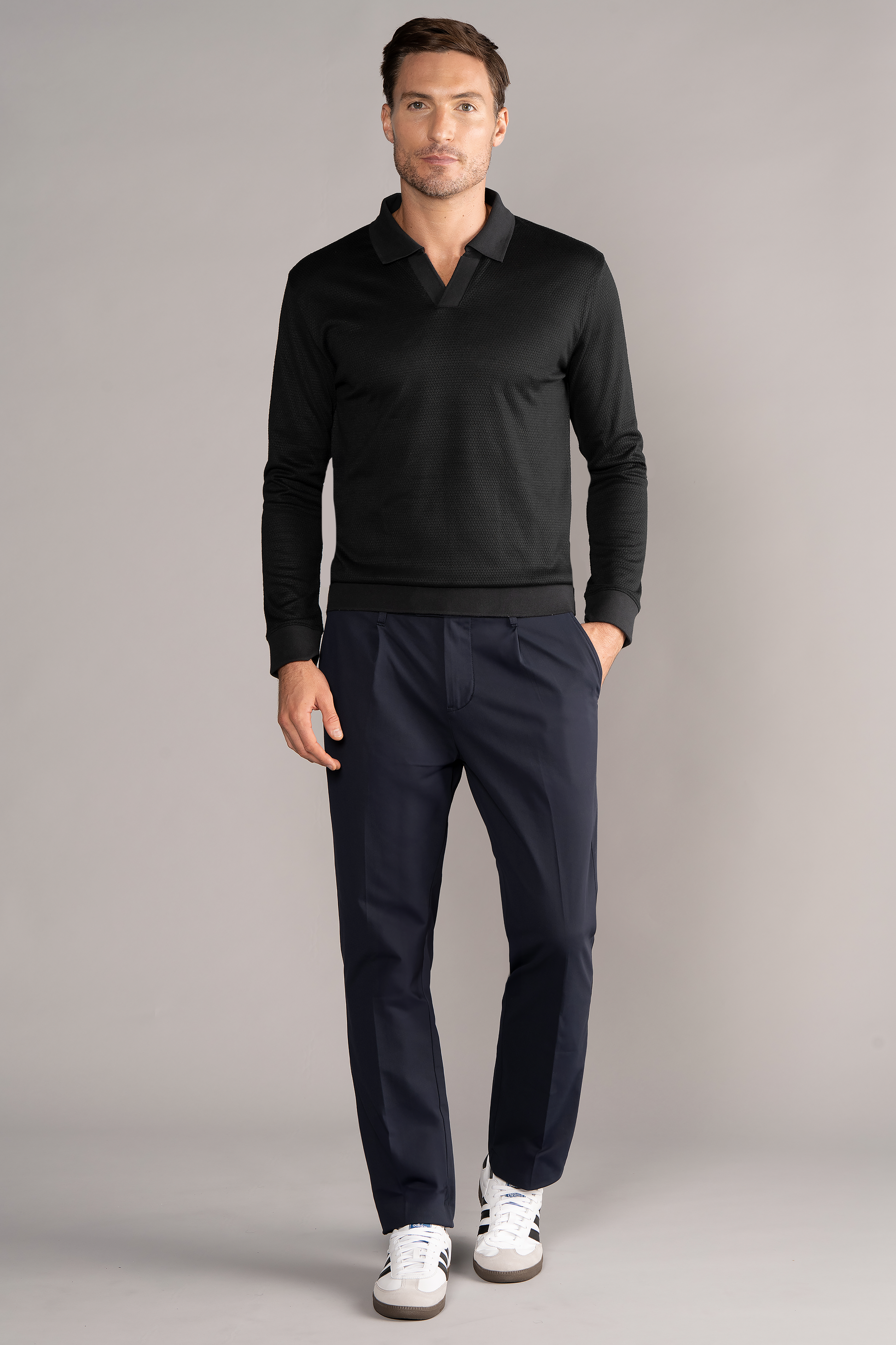 Long Sleeve Sweater Polo Solid // Black Twillory Long Sleeve Sweater Polo Solid // Black Twillory