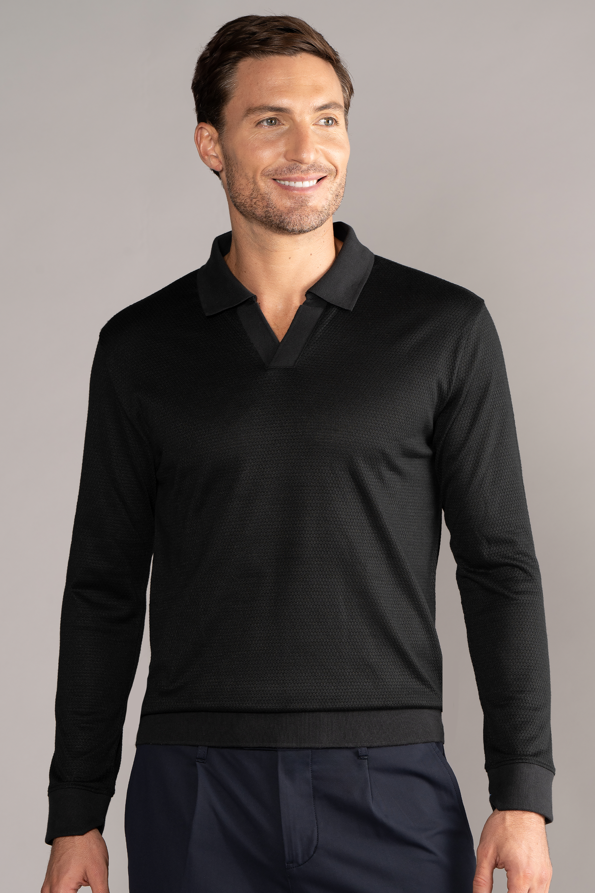 Long Sleeve Sweater Polo Solid // Black – Twillory