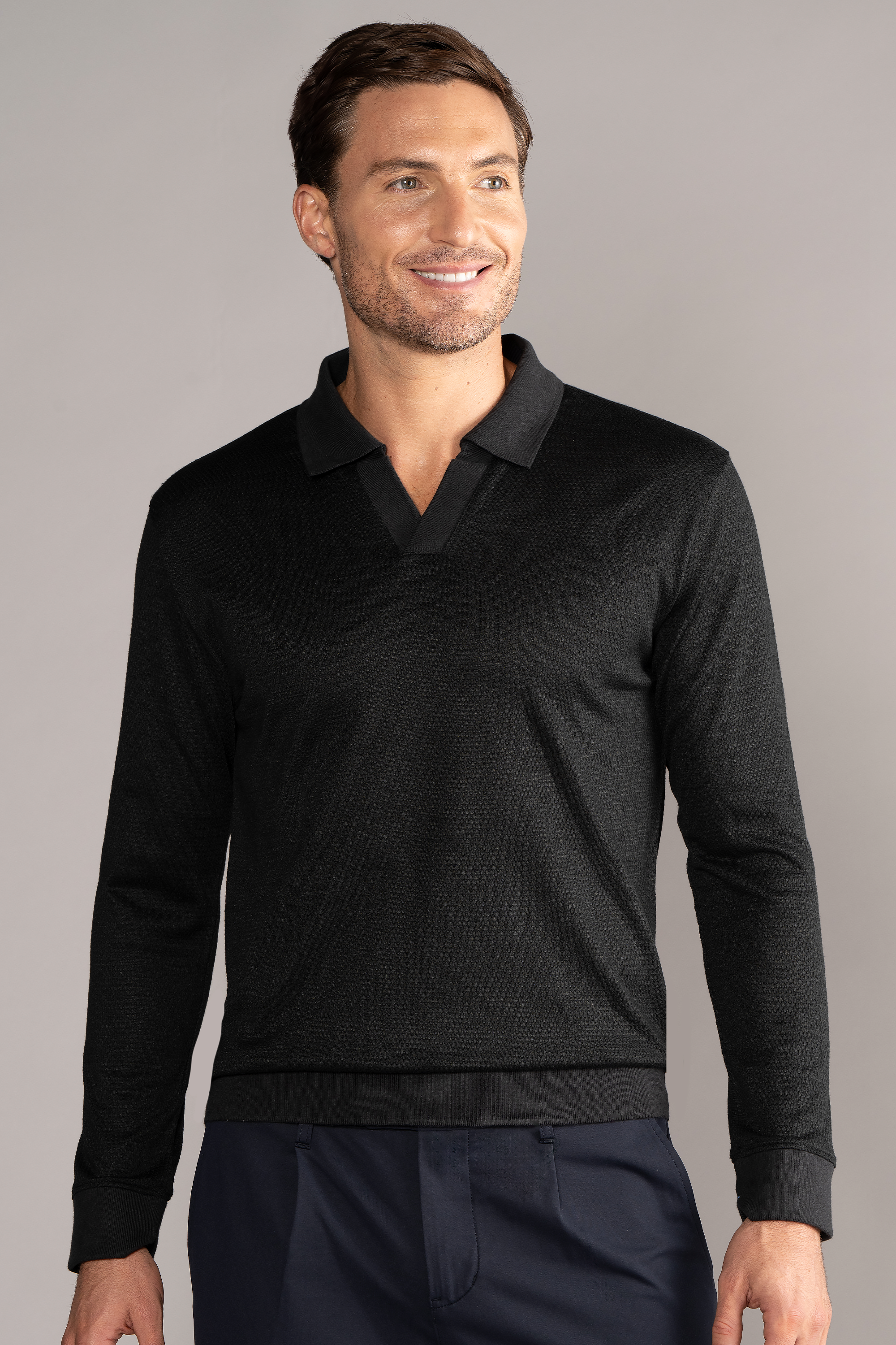 Long Sleeve Sweater Polo Solid // Black