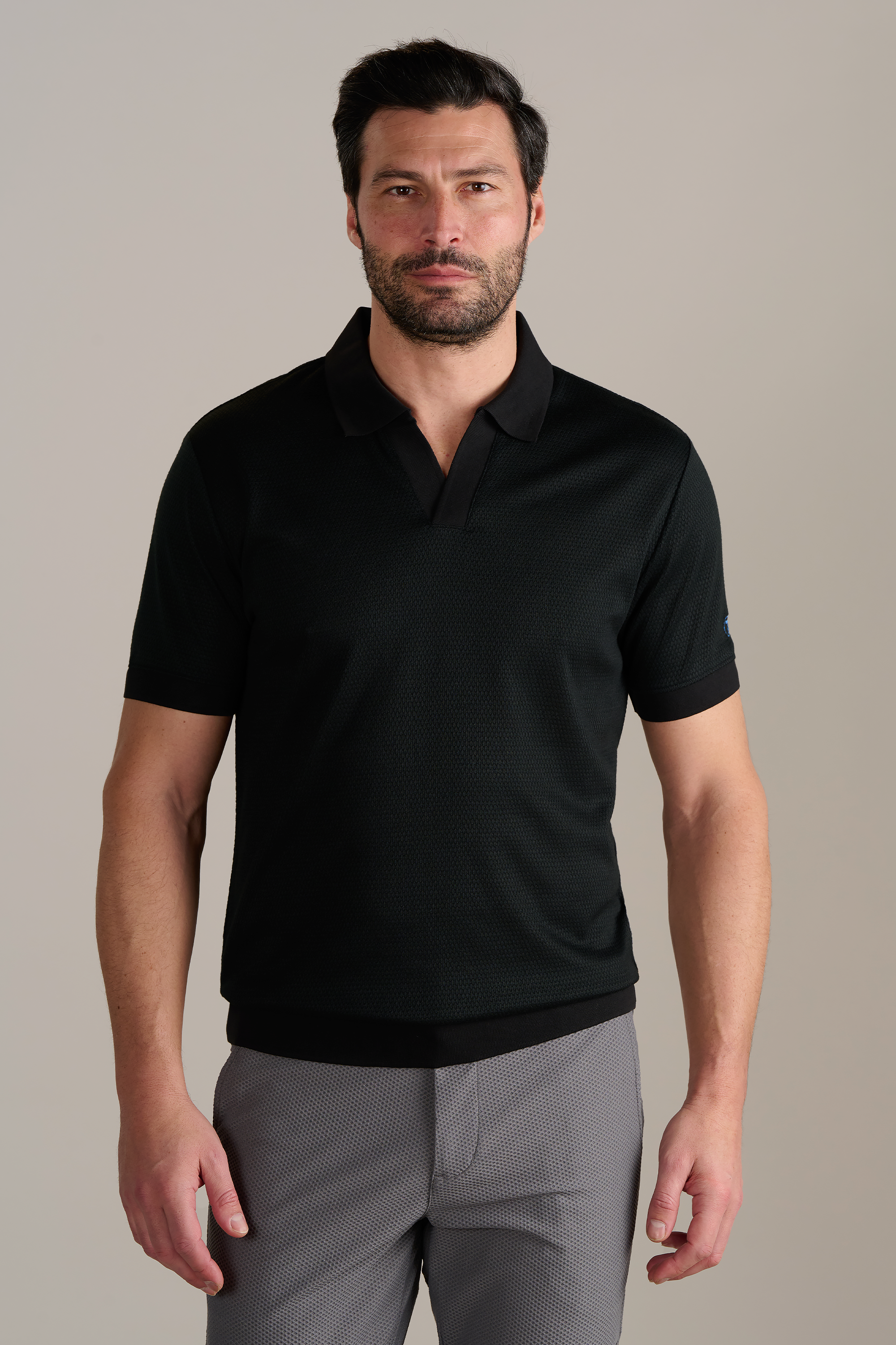 Short Sleeve Sweater Polo Solid // Black
