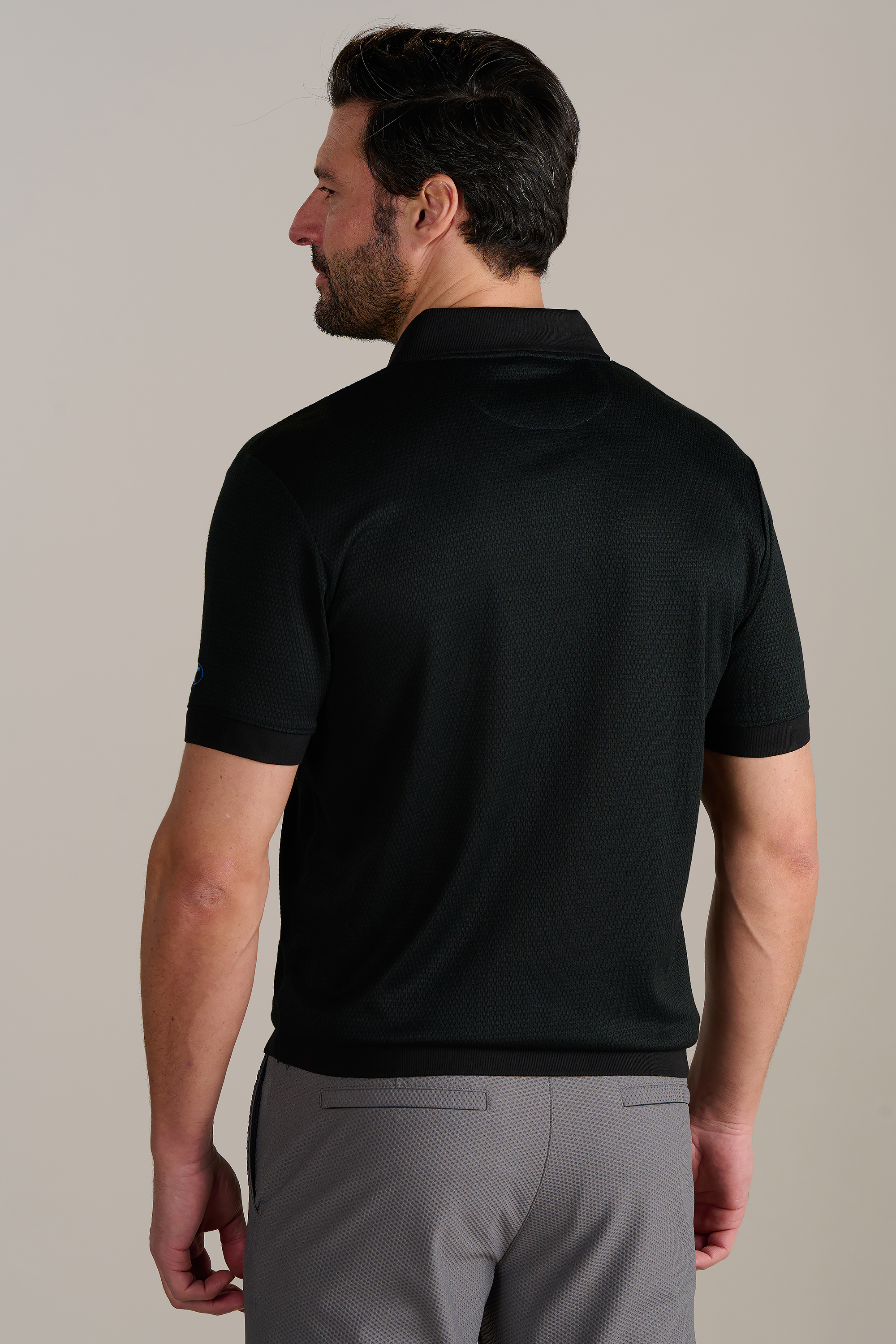 Short Sleeve Sweater Polo Solid // Black
