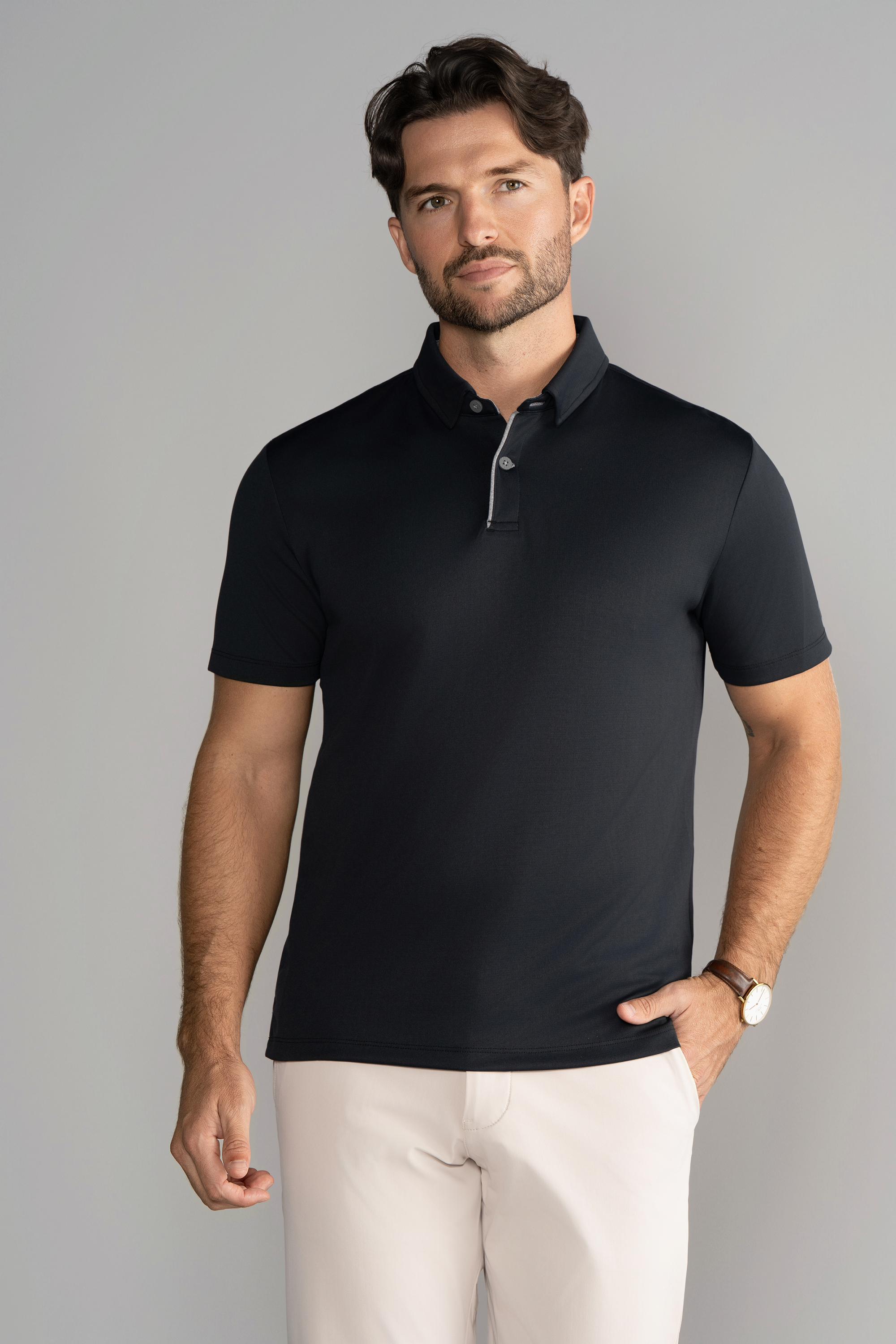 Short Sleeve Polo Contrast // Black Grey