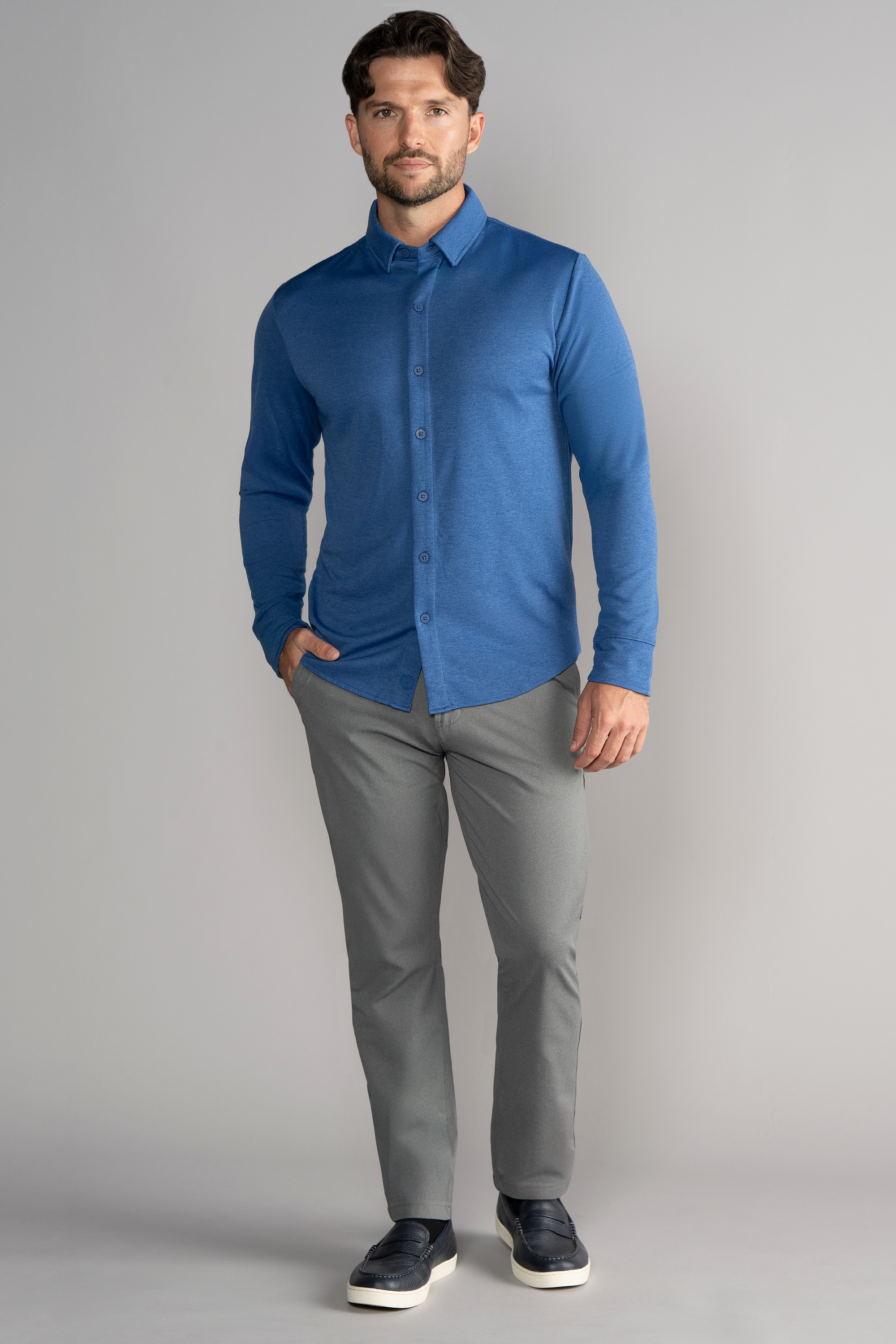 Long Sleeve Button Down Polo Solid // Blue