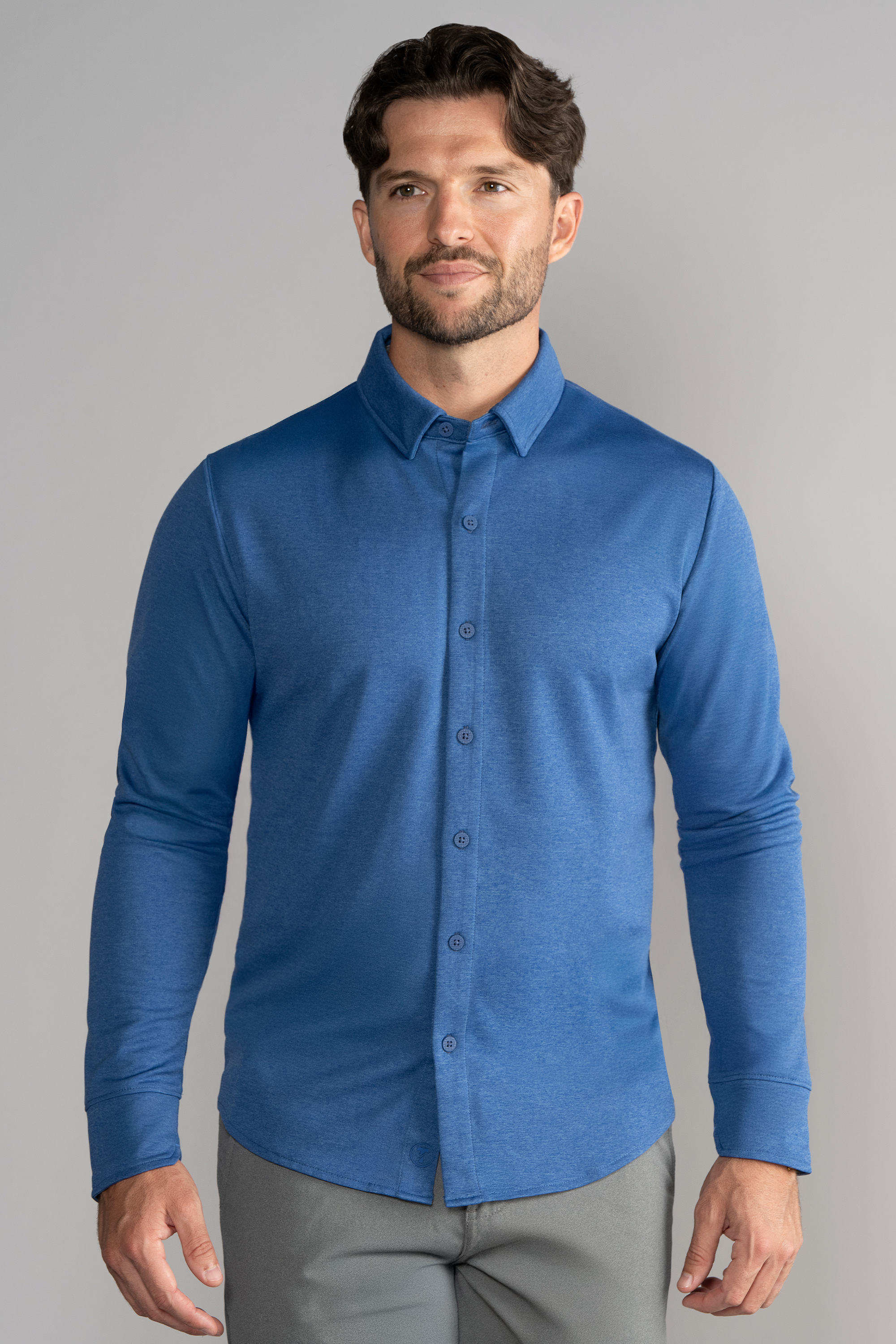 Long Sleeve Button Down Polo Solid // Blue