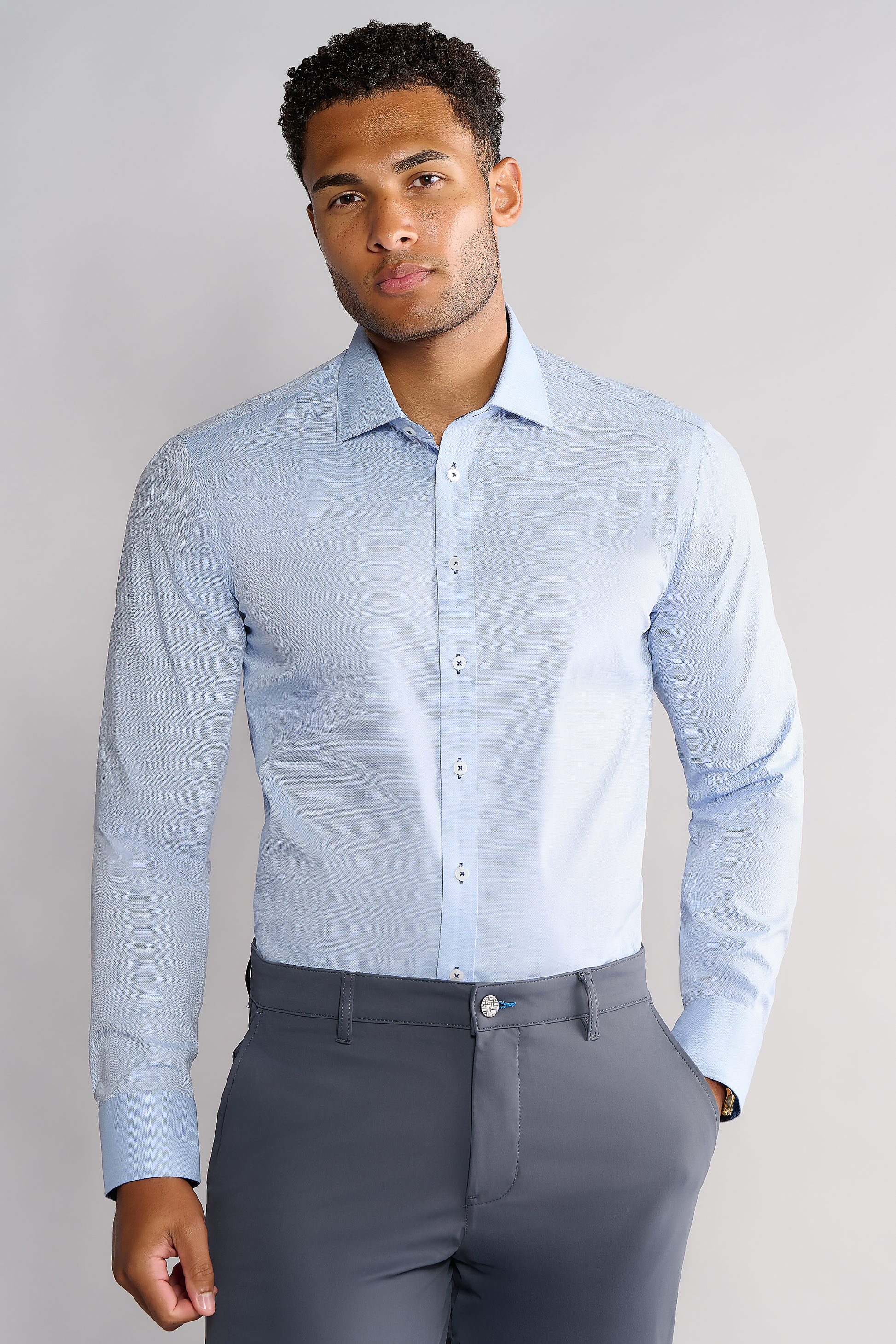 Men's Performance Blue Herringbone Dress Shirt (Pattern Button Down) Twillory Men's Performance Blue Herringbone Dress Shirt (Pattern Button Down) Twillory